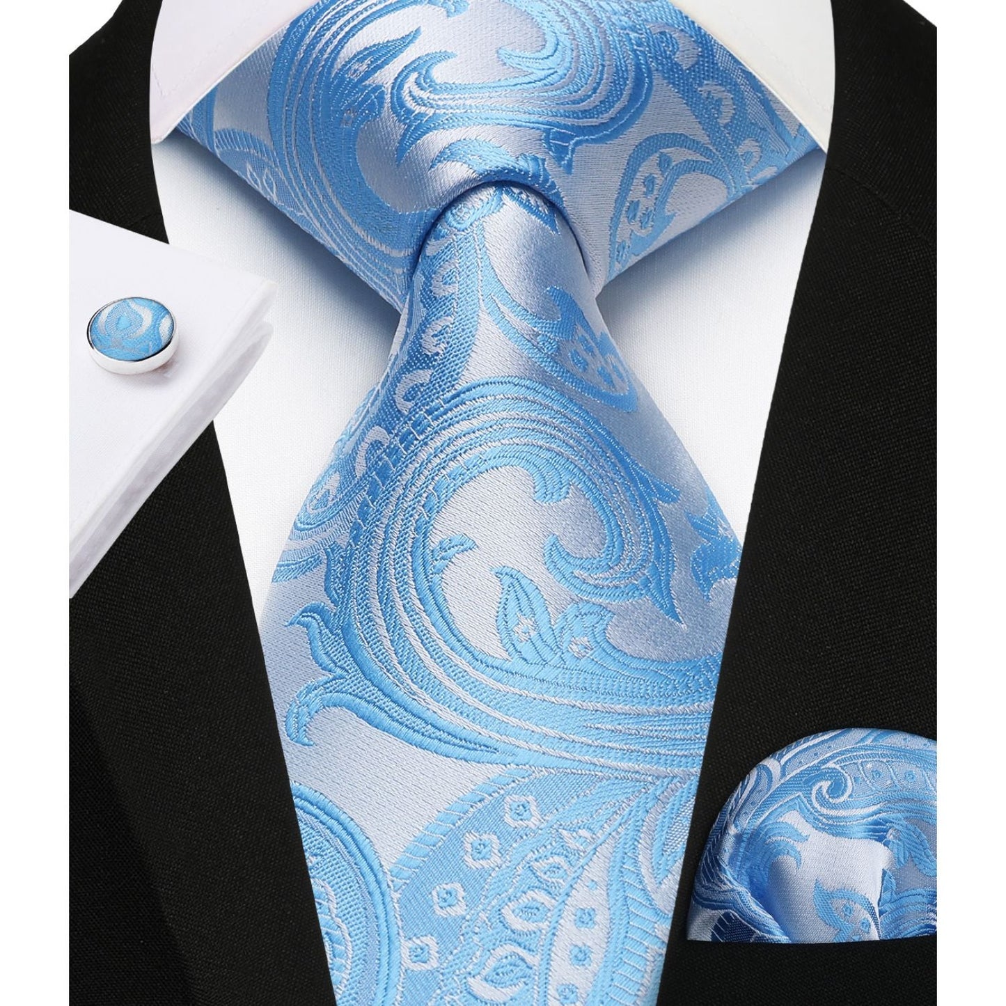 Hisdern Men's Blue Paisley Vest Tie Set For Weddings