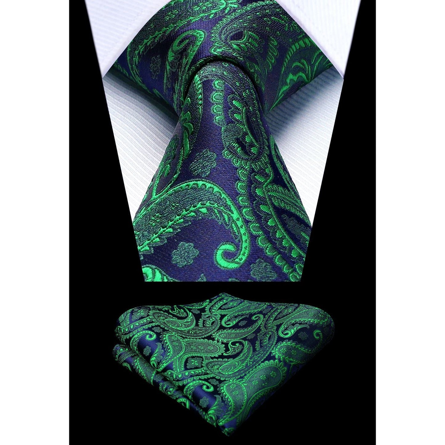 Hisdern Men's Green Purple Paisley Vest Tie Set For Weddings