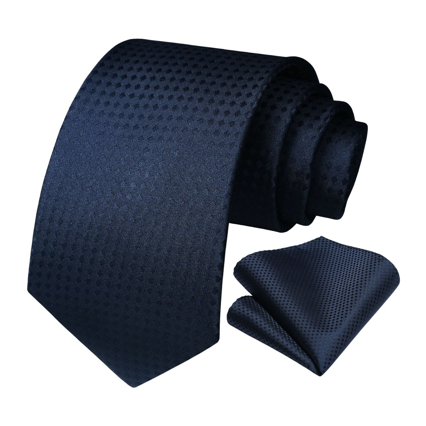 Hisdern Navy Blue Plaid Pocket Square With Matching Tie