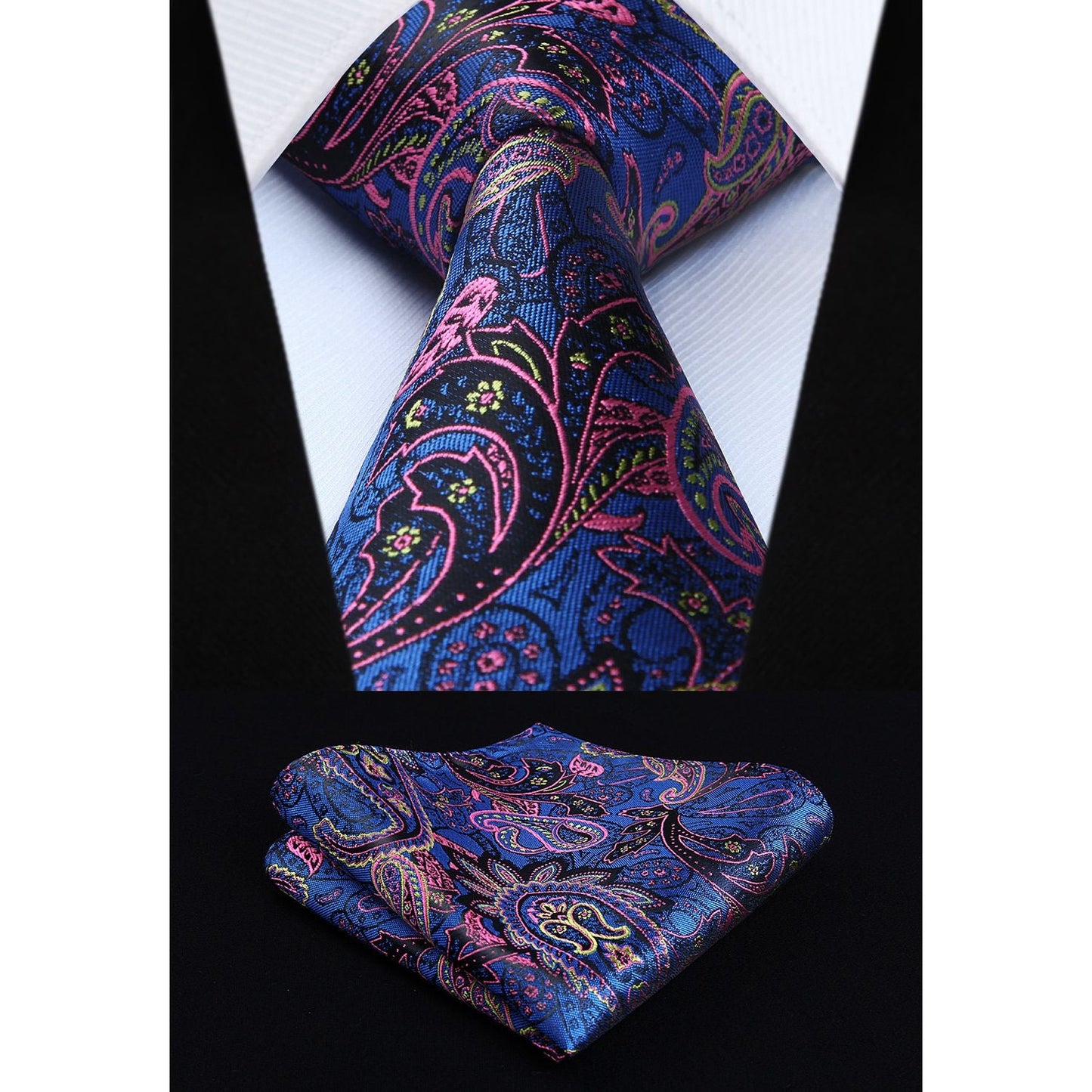 Hisdern Men's Blue Pink Paisley Vest Tie Set For Weddings