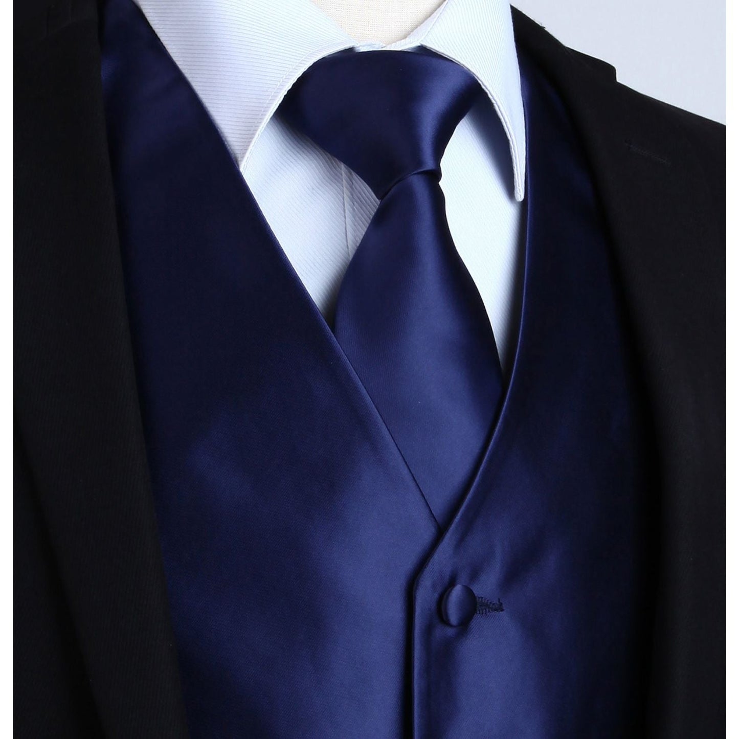 Hisdern Men's Dark Blue Solid Vest Tie Set For Formal Wear