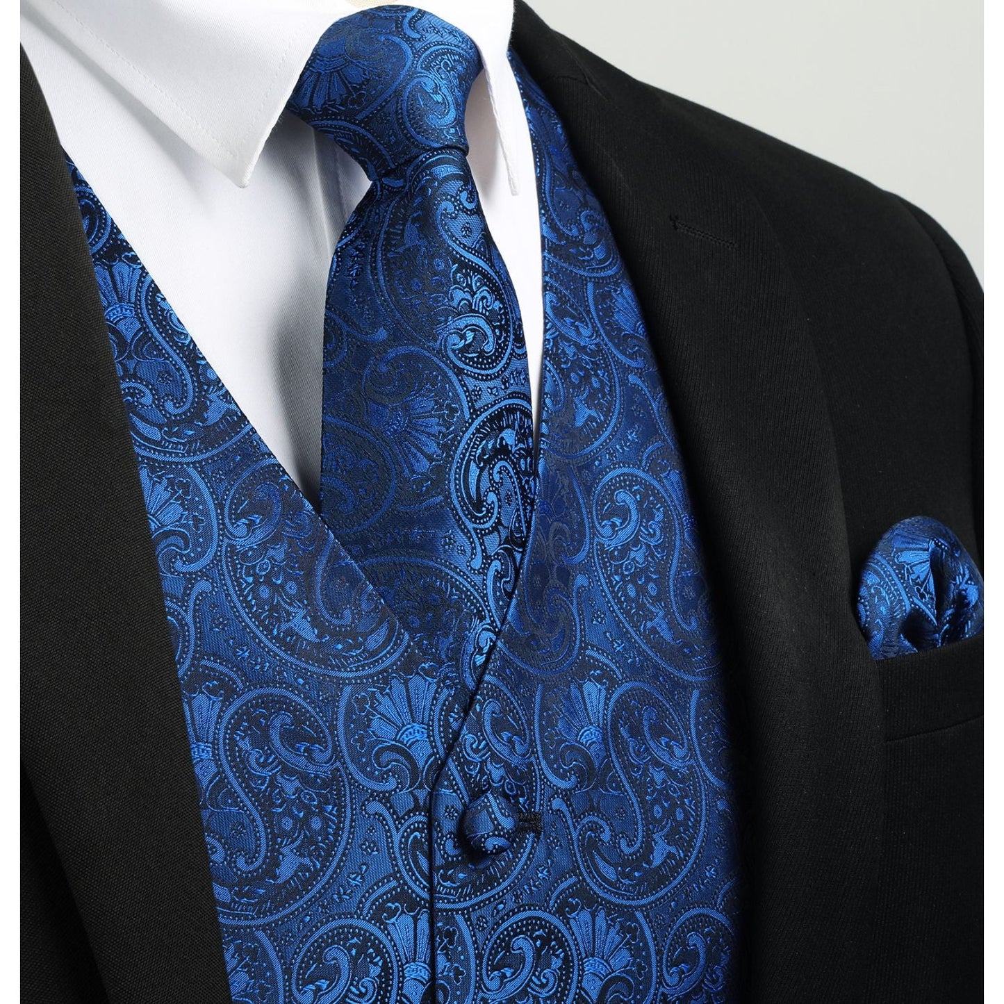 Hisdern Men's Royal Blue Paisley Vest Tie Set For Weddings
