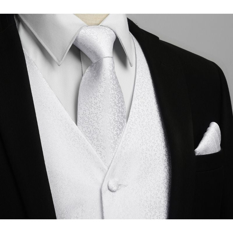 Hisdern Men's White Floral Vest Tie Set For Weddings Anniversary