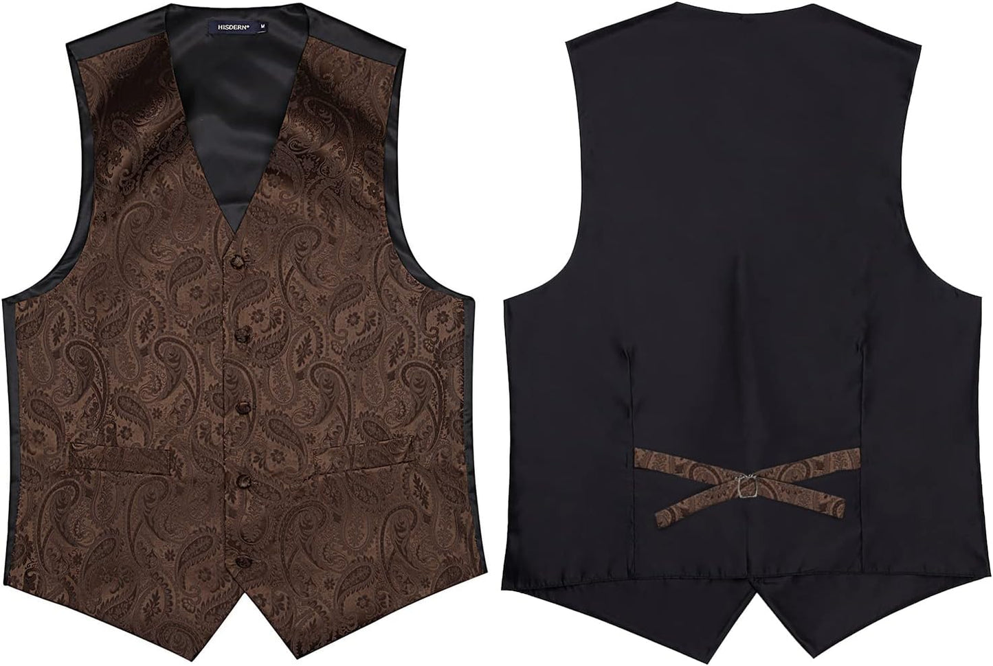 Hisdern Men's Brown Paisley Vest Tie Set For Weddings Anniversary