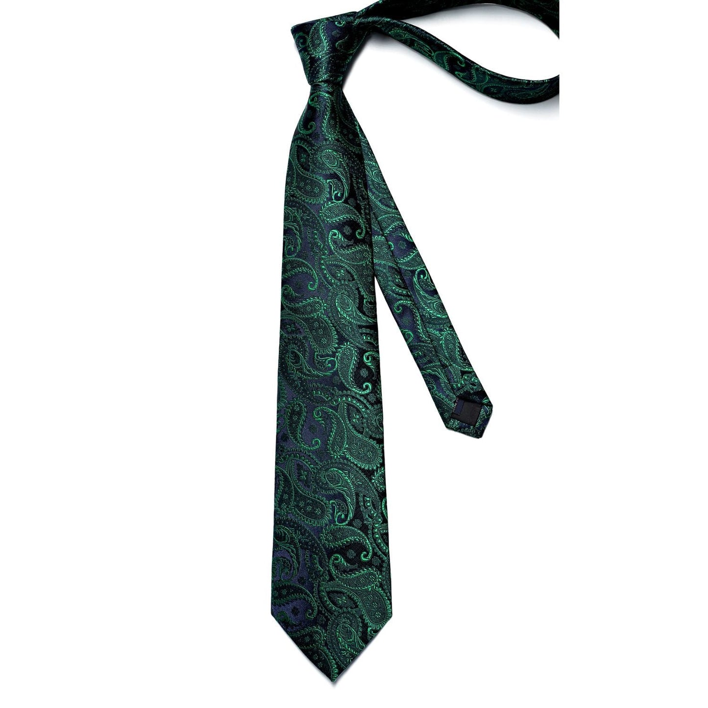 Hisdern Green Paisley Wedding Accessories Set with Cufflinks Clip