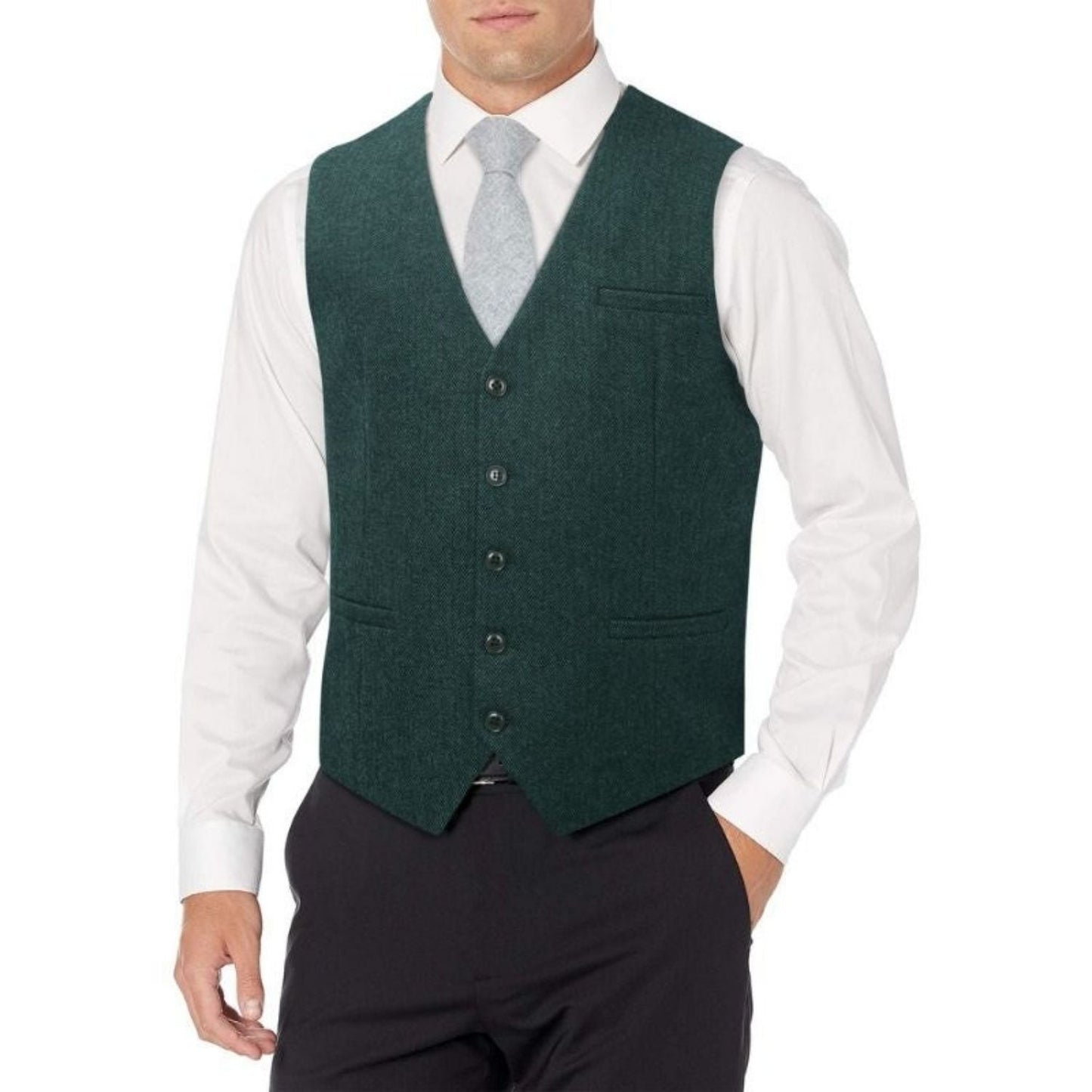Men's Green Black Satin Suit Vest Formal Wear
