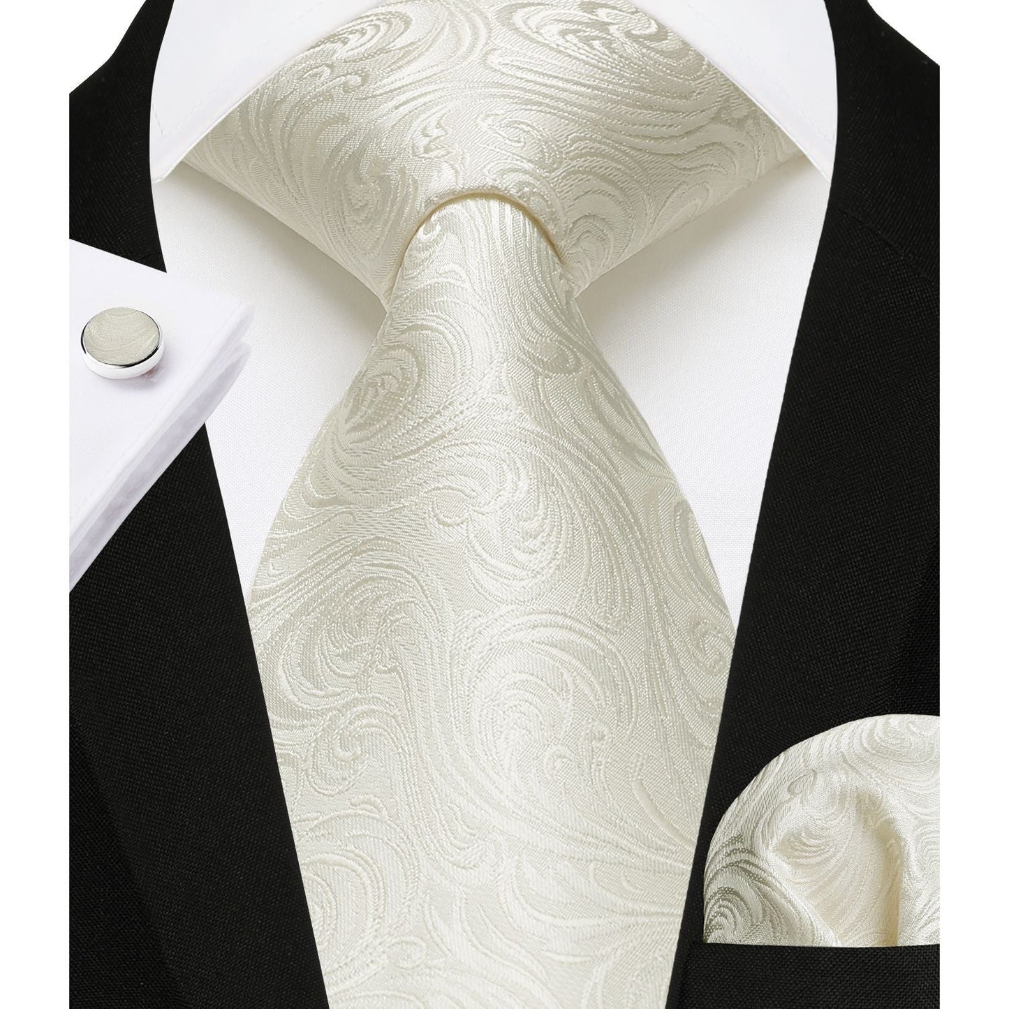 Hisdern Men's Beige Paisley Vest Tie Set For Weddings