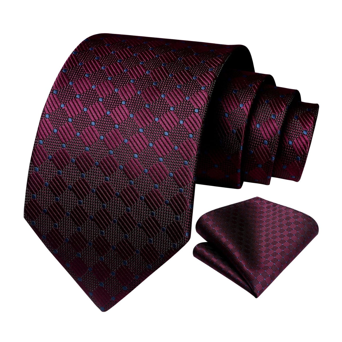 Hisdern Burgundy Plaid Tie Set For Groomsmen