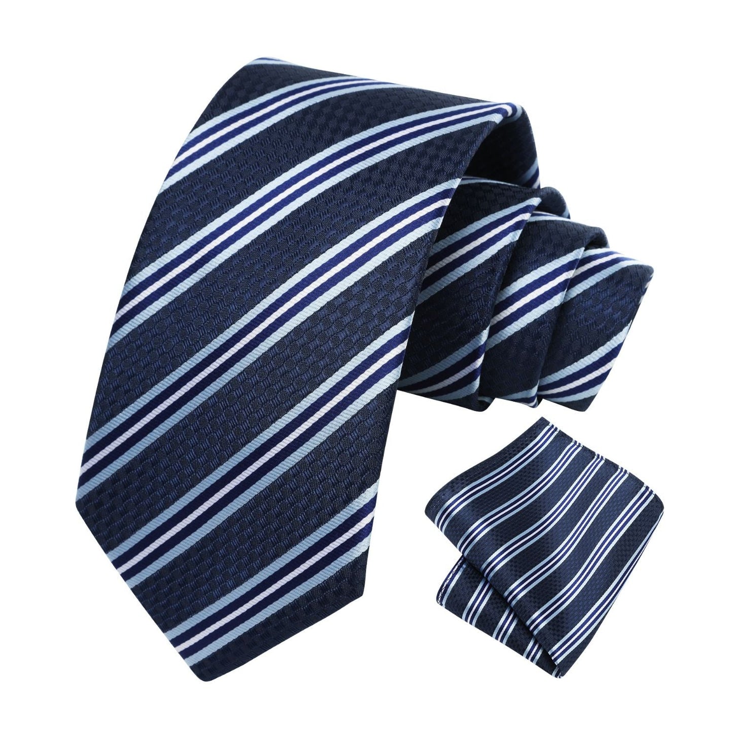 Hisdern Navy Blue Striped Business Tie Set