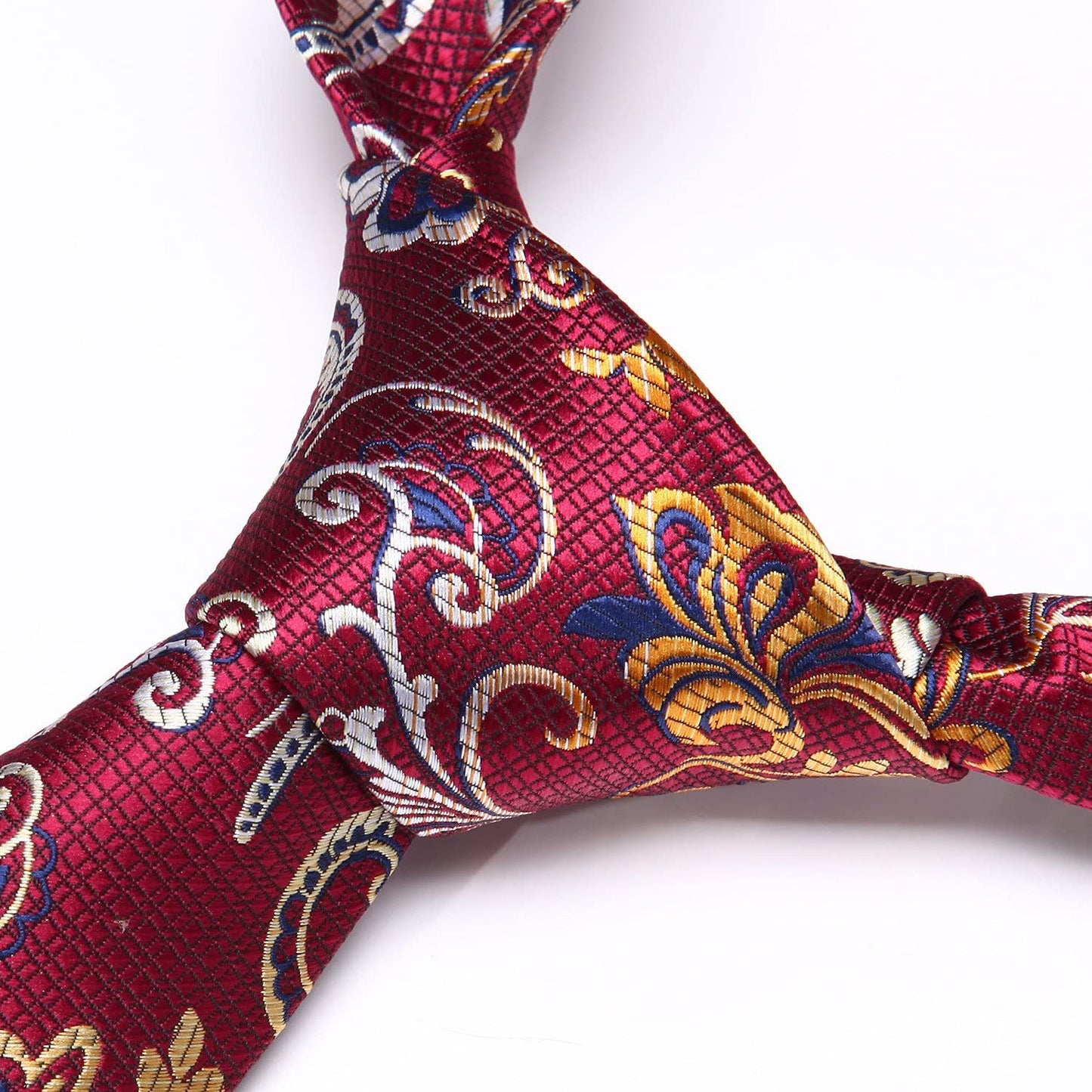 Hisdern Burgundy Yellow Paisley Floral Tie Set For Groomsmen