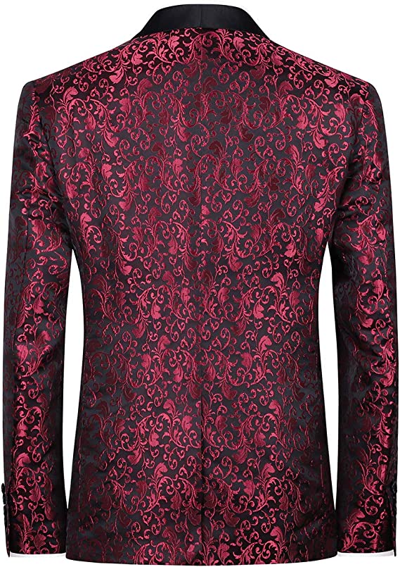 Men's 2 Piece Suits Jacquard Tuxedo Burgundy Color