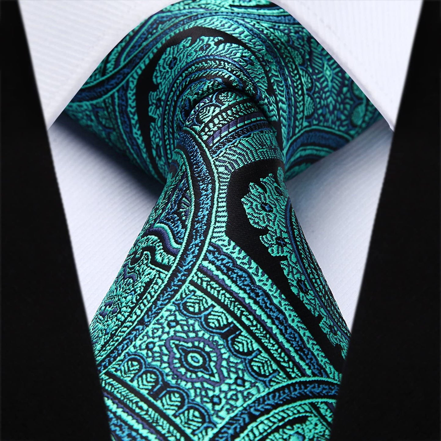 Hisdern Aqua Green Paisley Tie Set For Groomsmen
