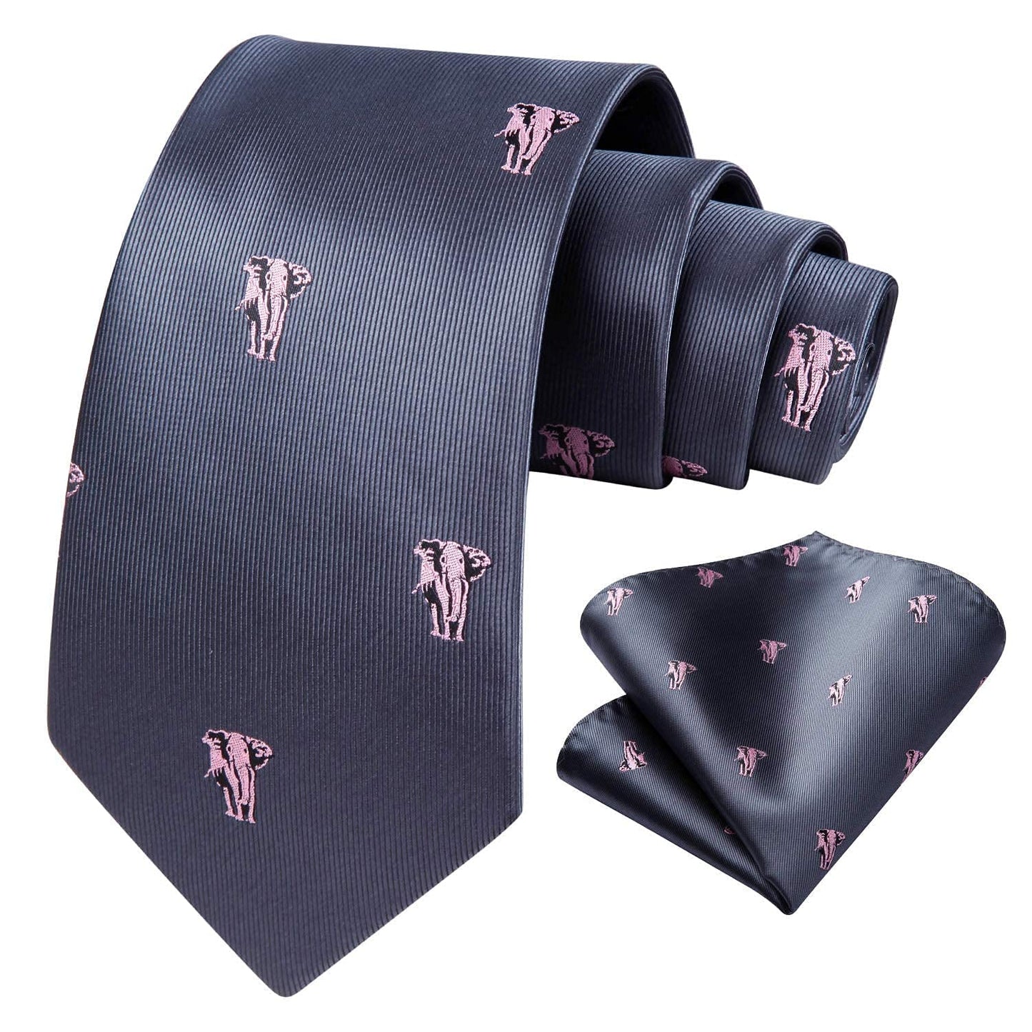 Hisdern Grey Elephant Print Men's Suit Tie Set