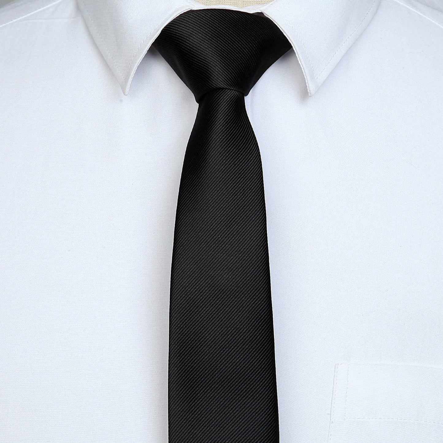 Hisdern Solid Print Skinny Tie Slim 2.4'' Formal Black Wedding Tie