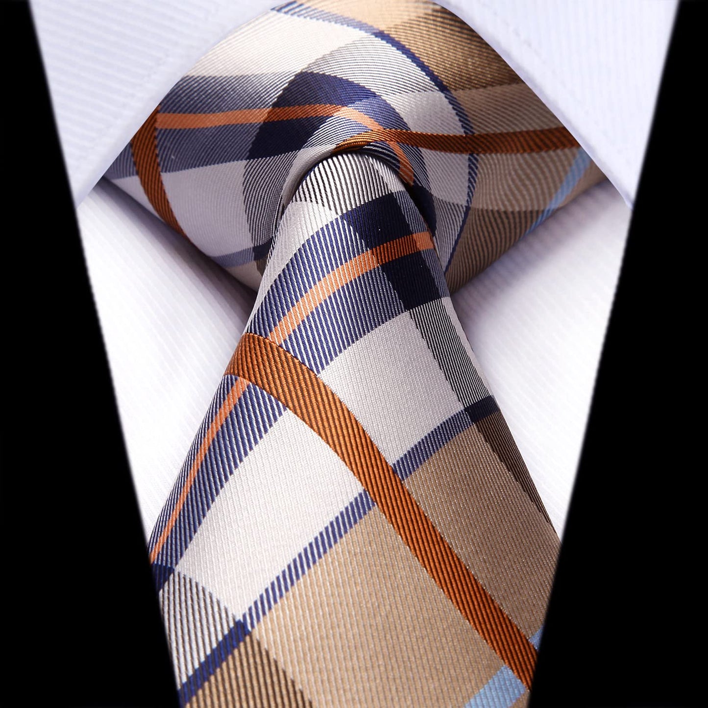 Hisdern Brown Blue Plaid Tie Set For Groomsmen