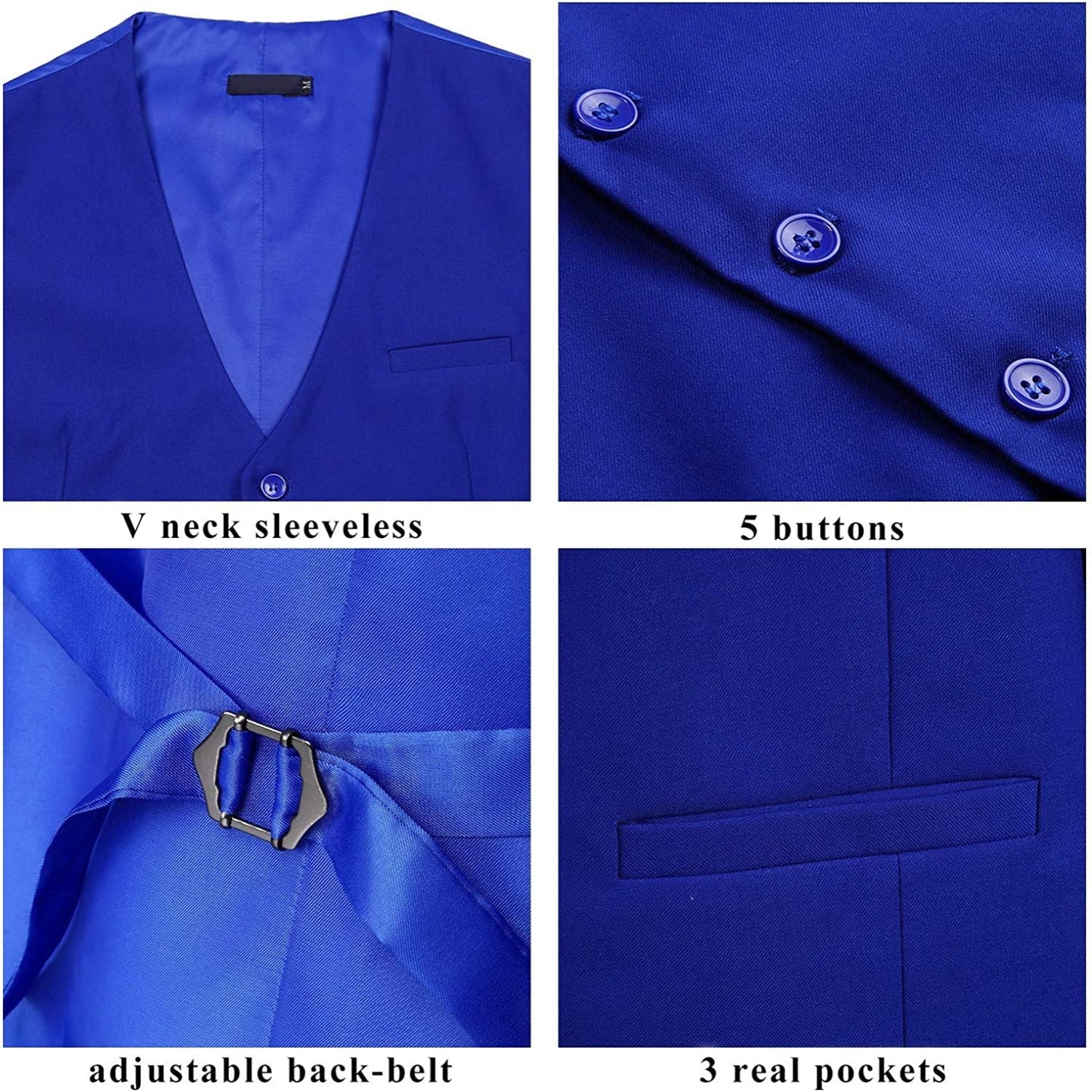 Hisdern Men's Royal Blue Satin Suit Vest Formal Wear