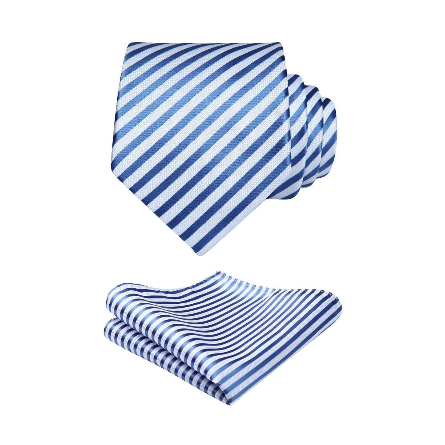 Hisdern Blue White Striped Business Tie Set