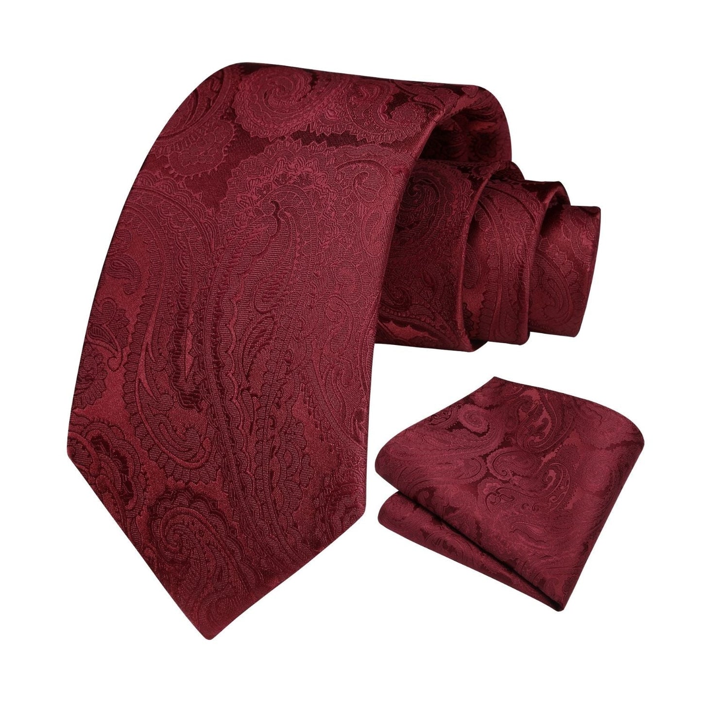 Hisdern Burgundy Paisley Tie Set For Groomsmen