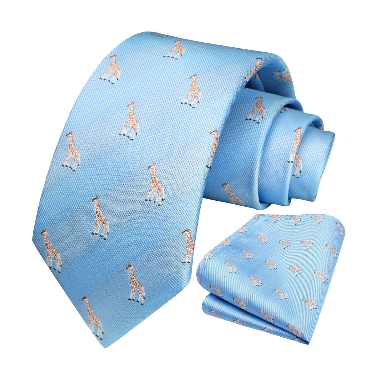 Hisdern Lgiht Blue Giraffe Cute Print Pattern Tie Set