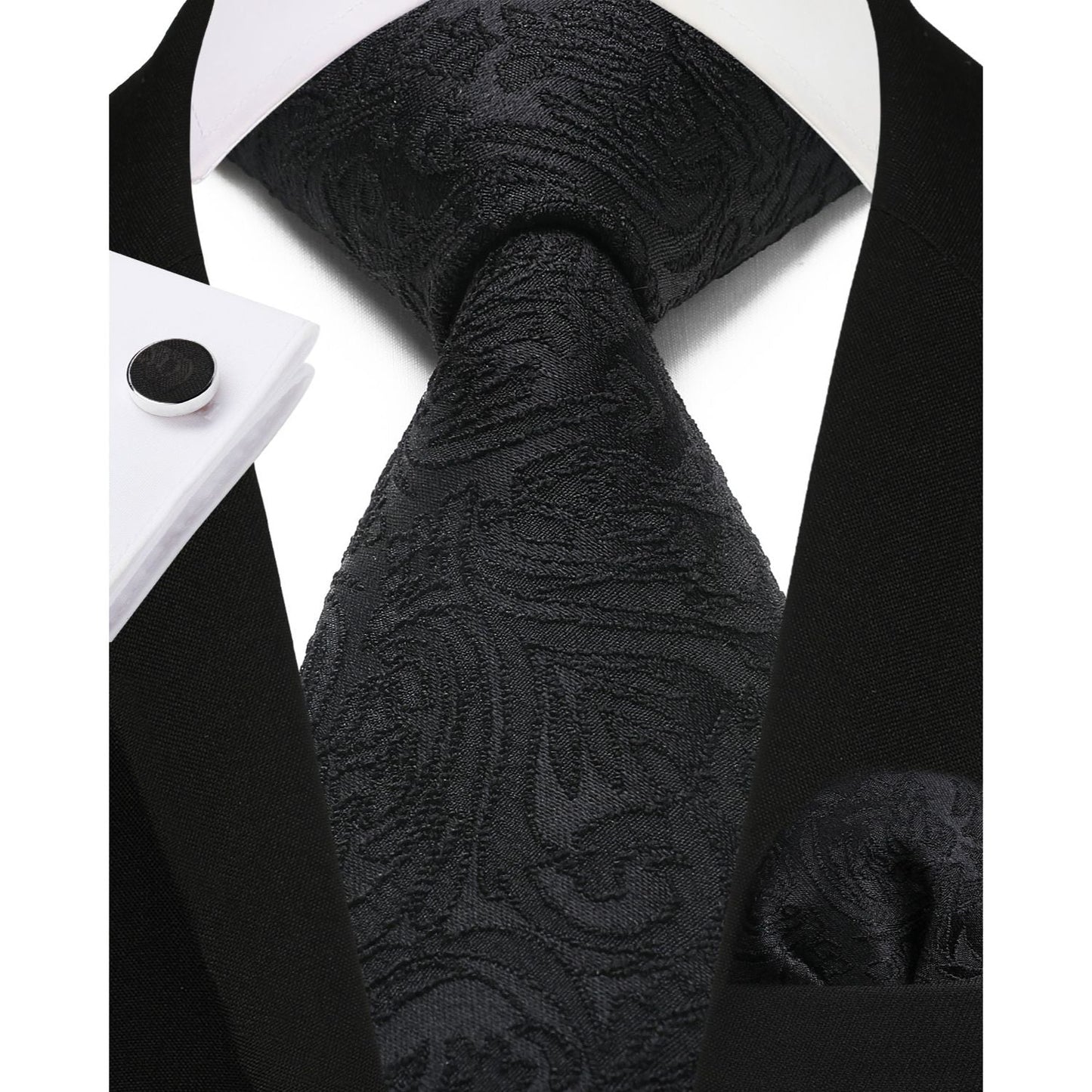 Hisdern Men's Black Paisley Vest Tie Set For Weddings