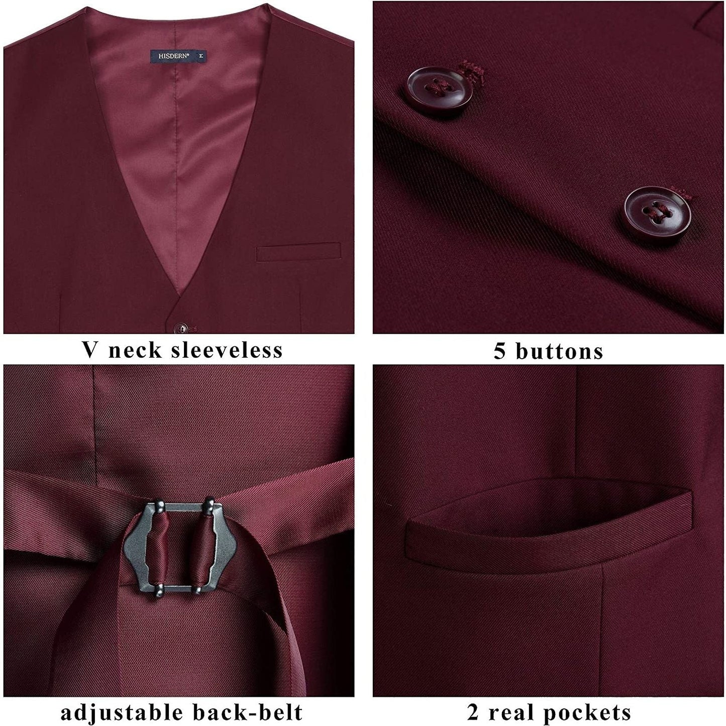 Hisdern Men's Burgundy Satin Suit Vest Formal Wear