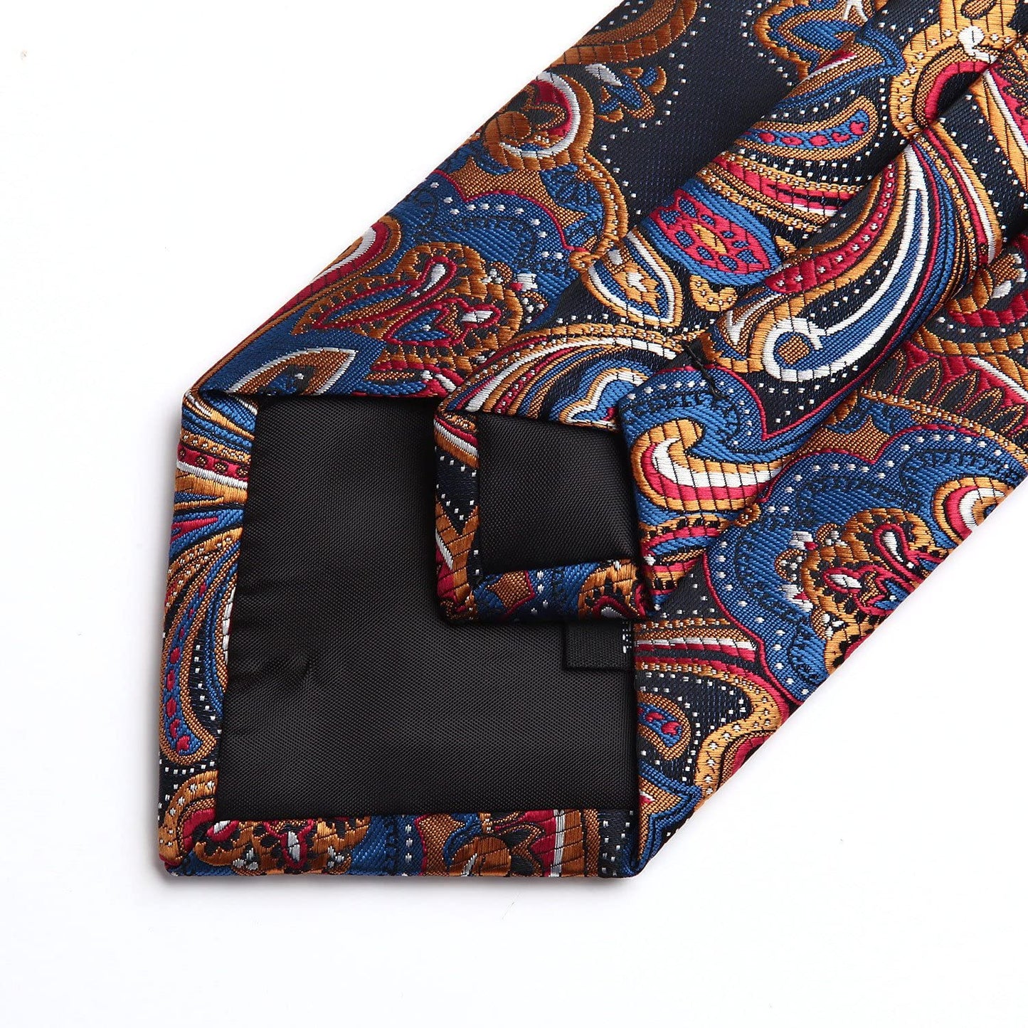 Hisdern Orange Navy Blue Paisley Tie Set For Groomsmen