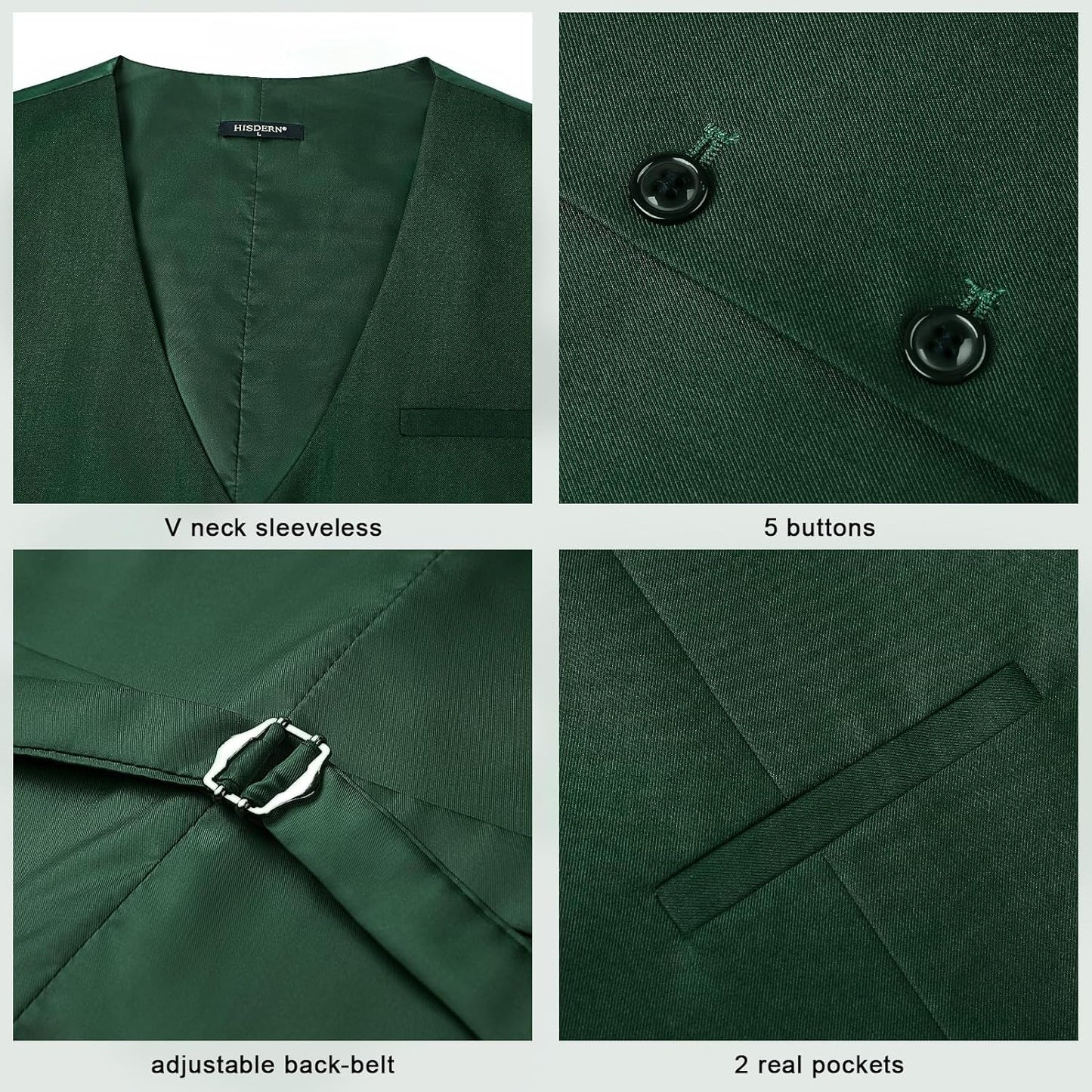 Hisdern Men's Forest Green Satin Suit Vest Formal Wear