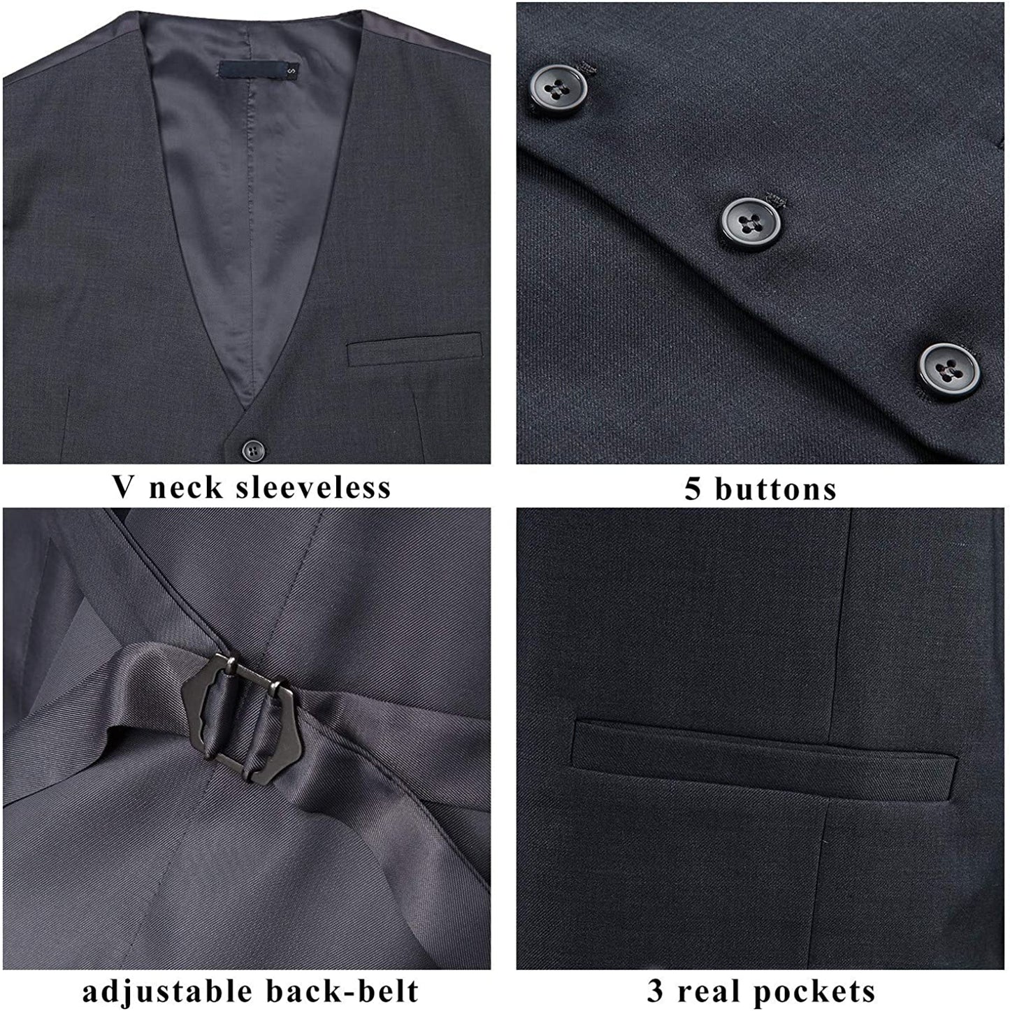 Hisdern Men's Charcoal Satin Suit Vest Formal Wear