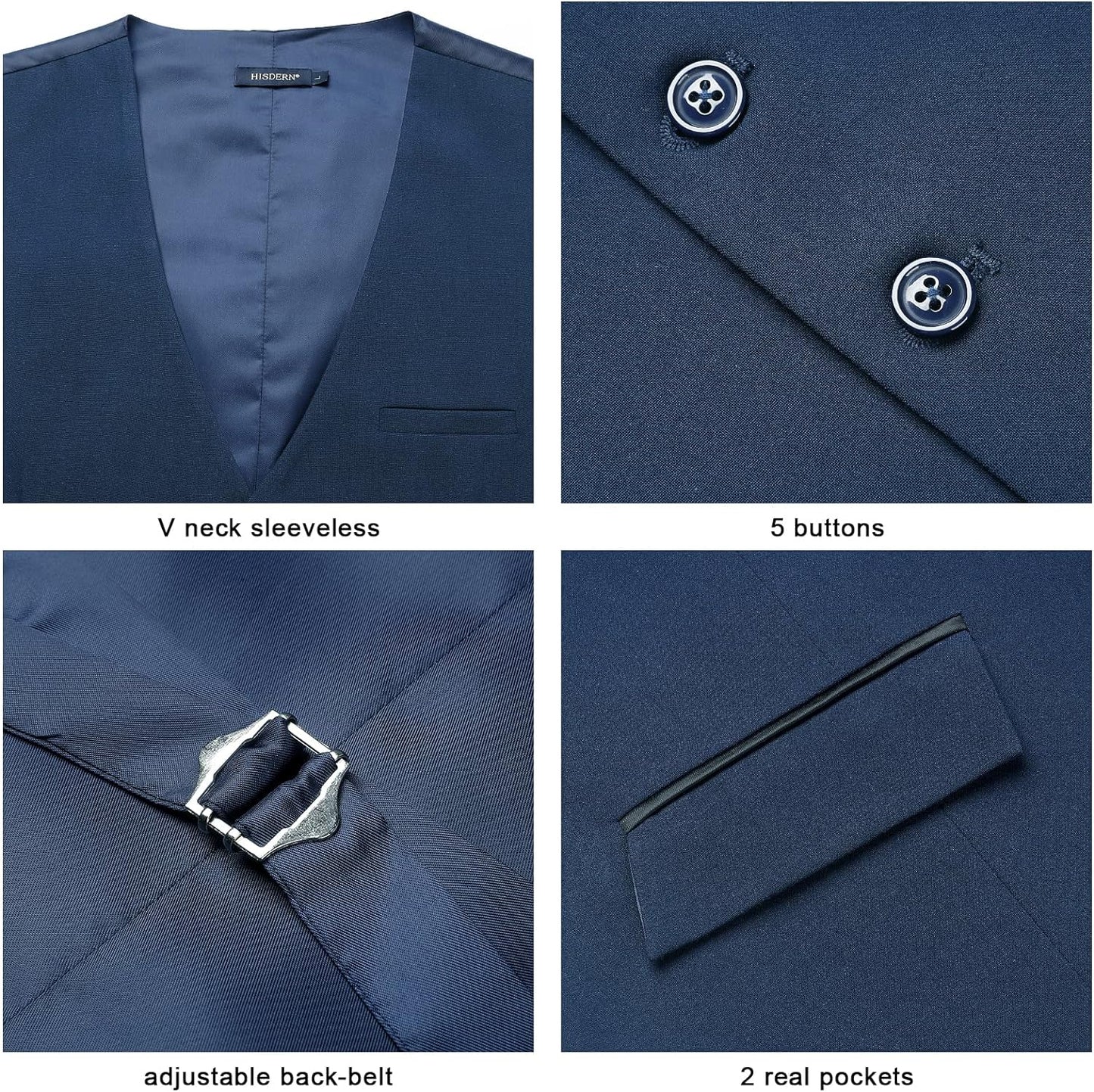 Hisdern Men's Dark Blue Satin Suit Vest Formal Wear