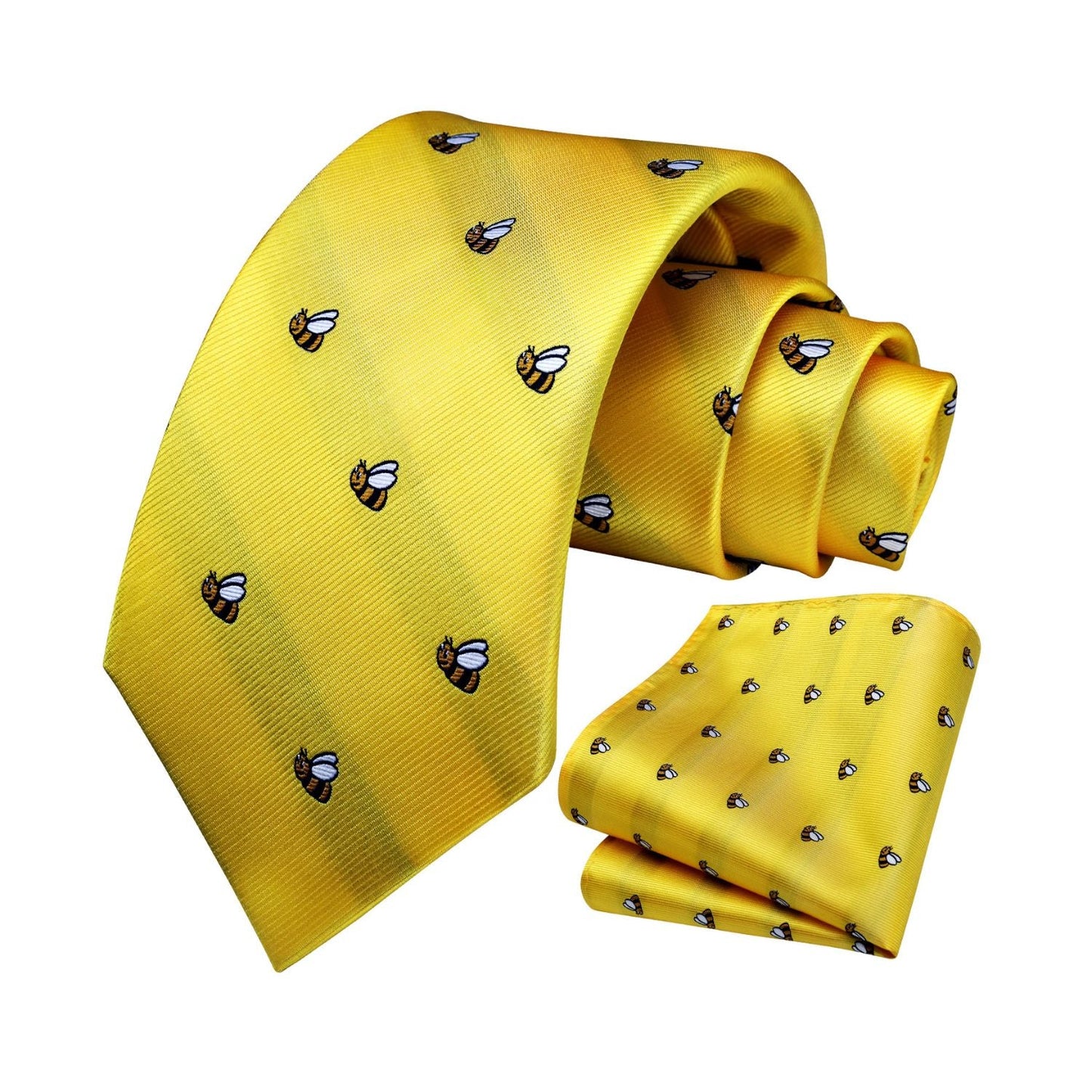 Hisdern Yellow Bee Cute Print Pattern Tie Set
