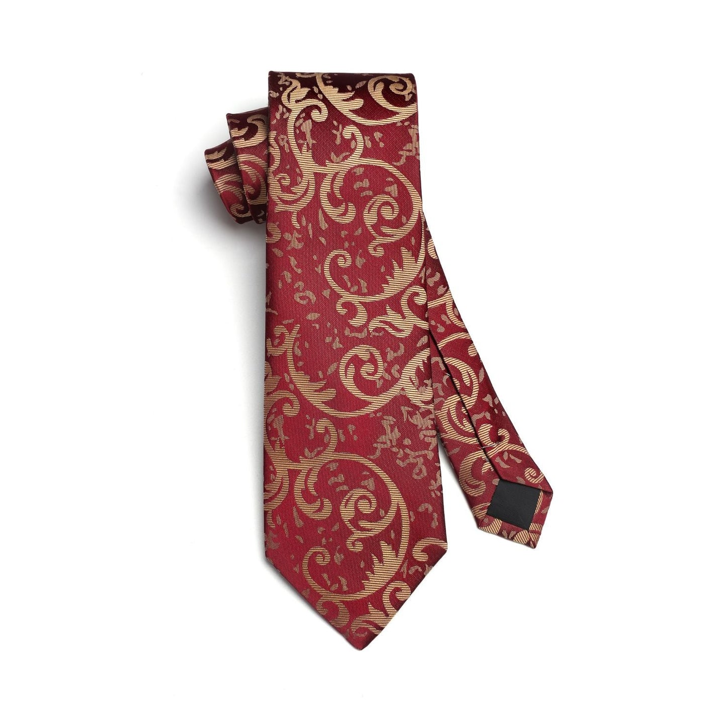 Hisdern Burgundy Gold Paisley Tie Set For Groomsmen