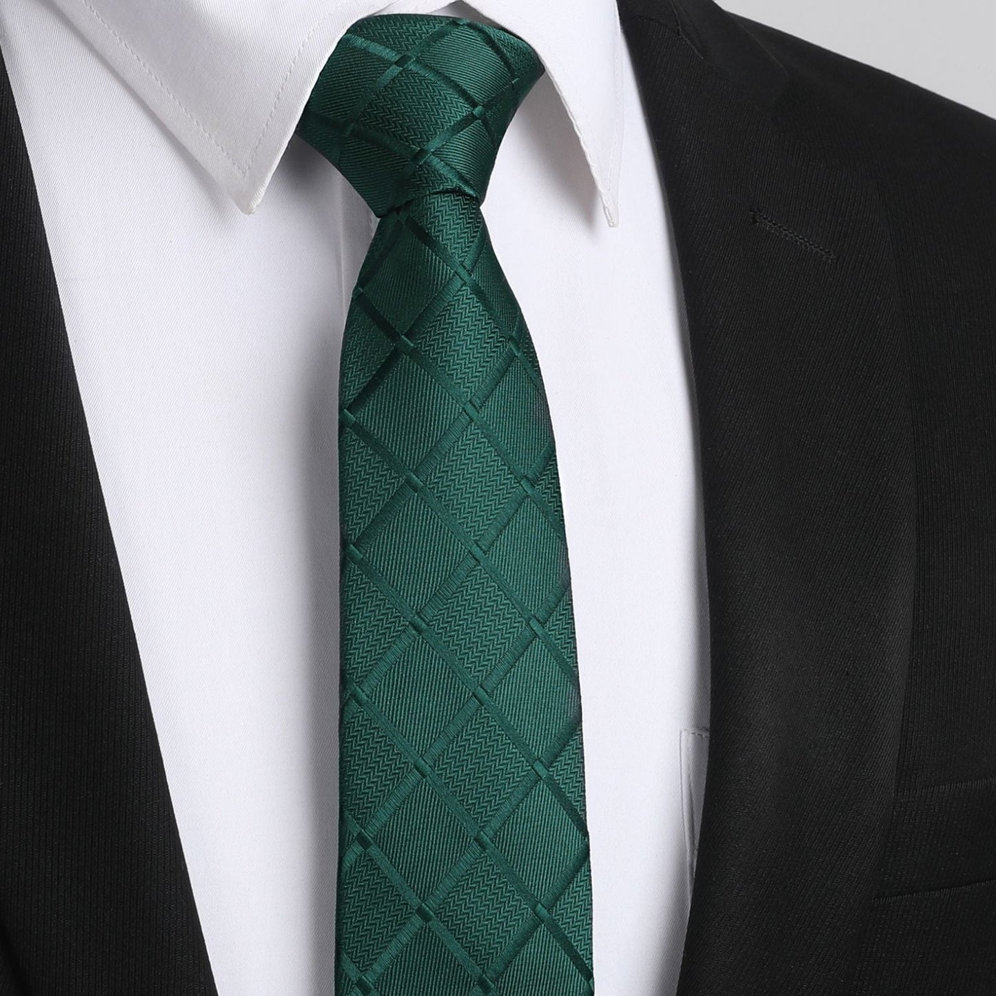 Hisdern Plaid Print Skinny Tie Slim 2.17'' Formal Green Wedding Tie