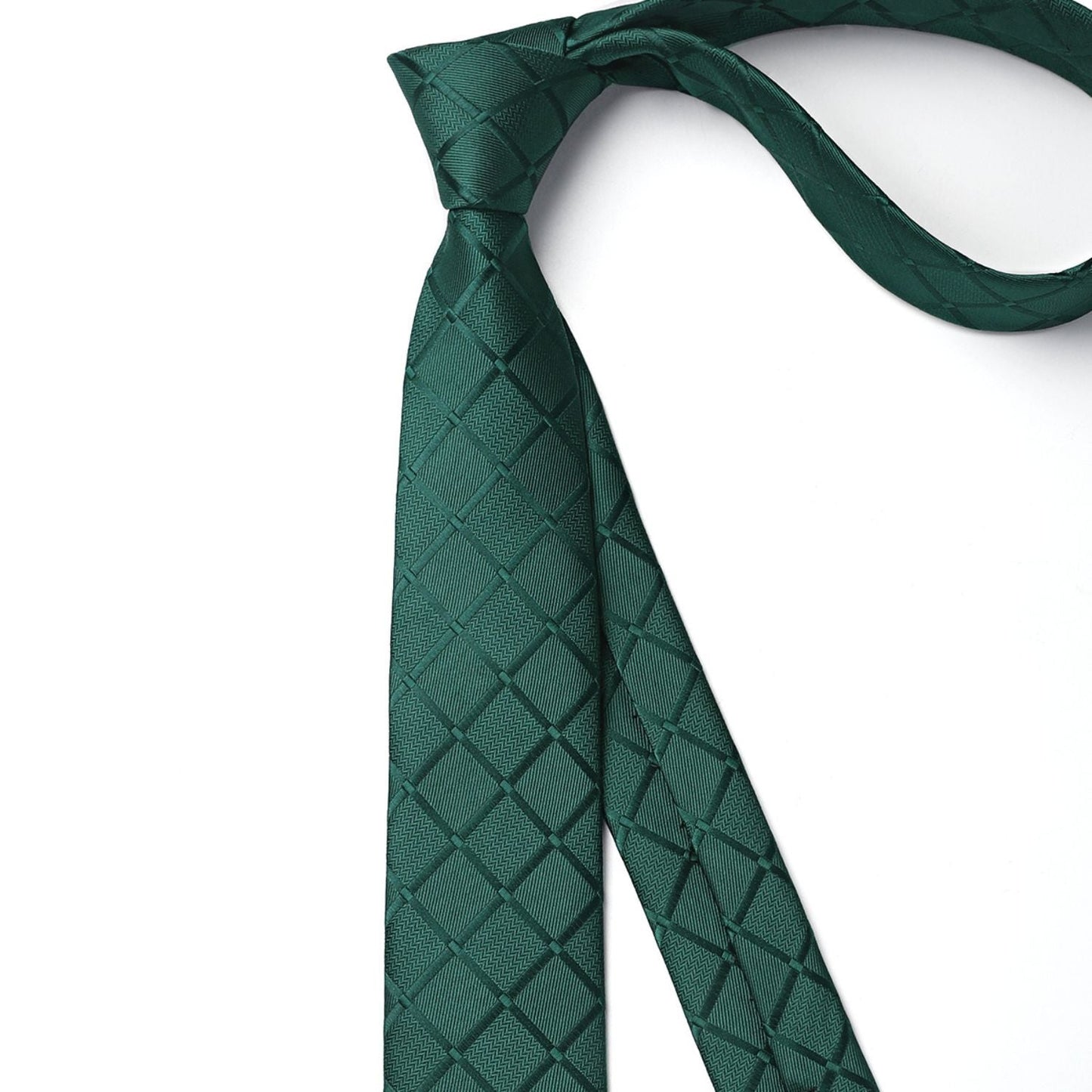 Hisdern Plaid Print Skinny Tie Slim 2.17'' Formal Green Wedding Tie