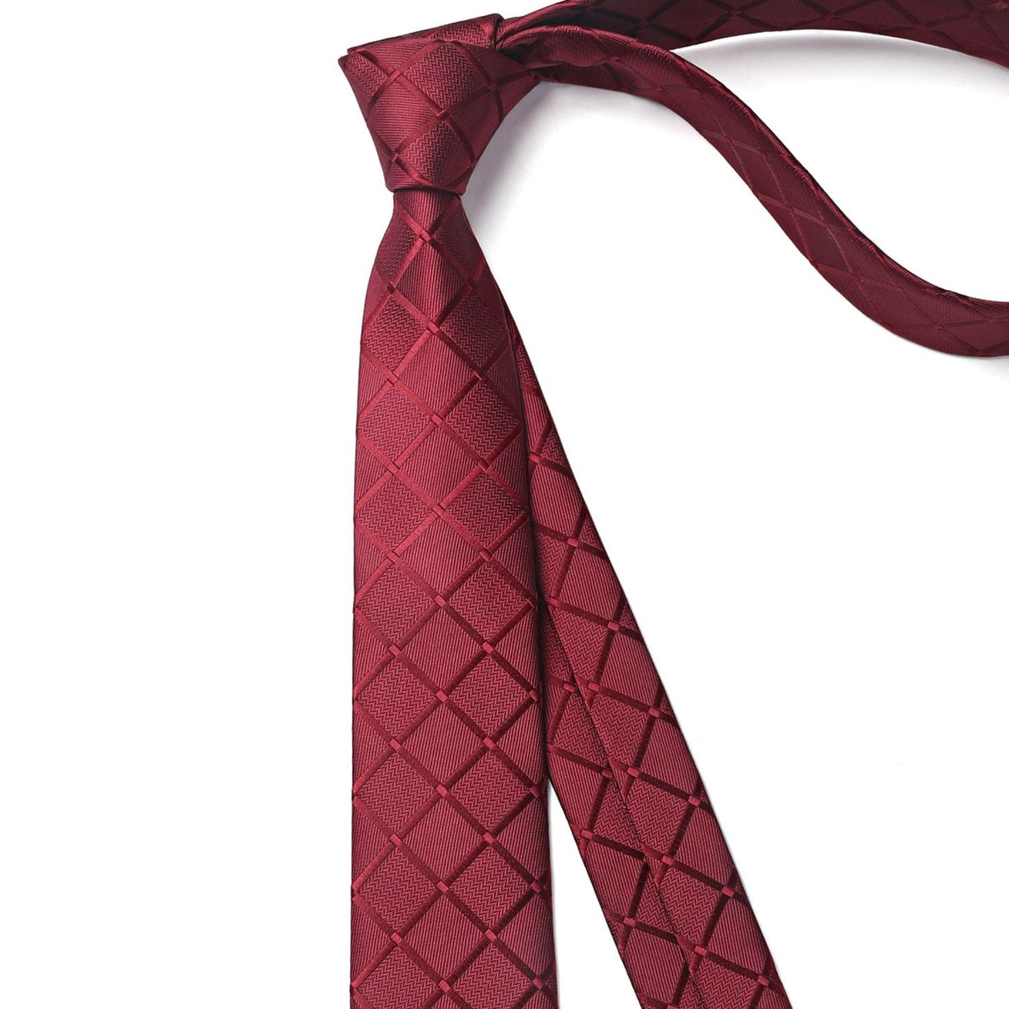 Hisdern Plaid Print Skinny Tie Slim 2.17'' Formal Red Wedding Tie