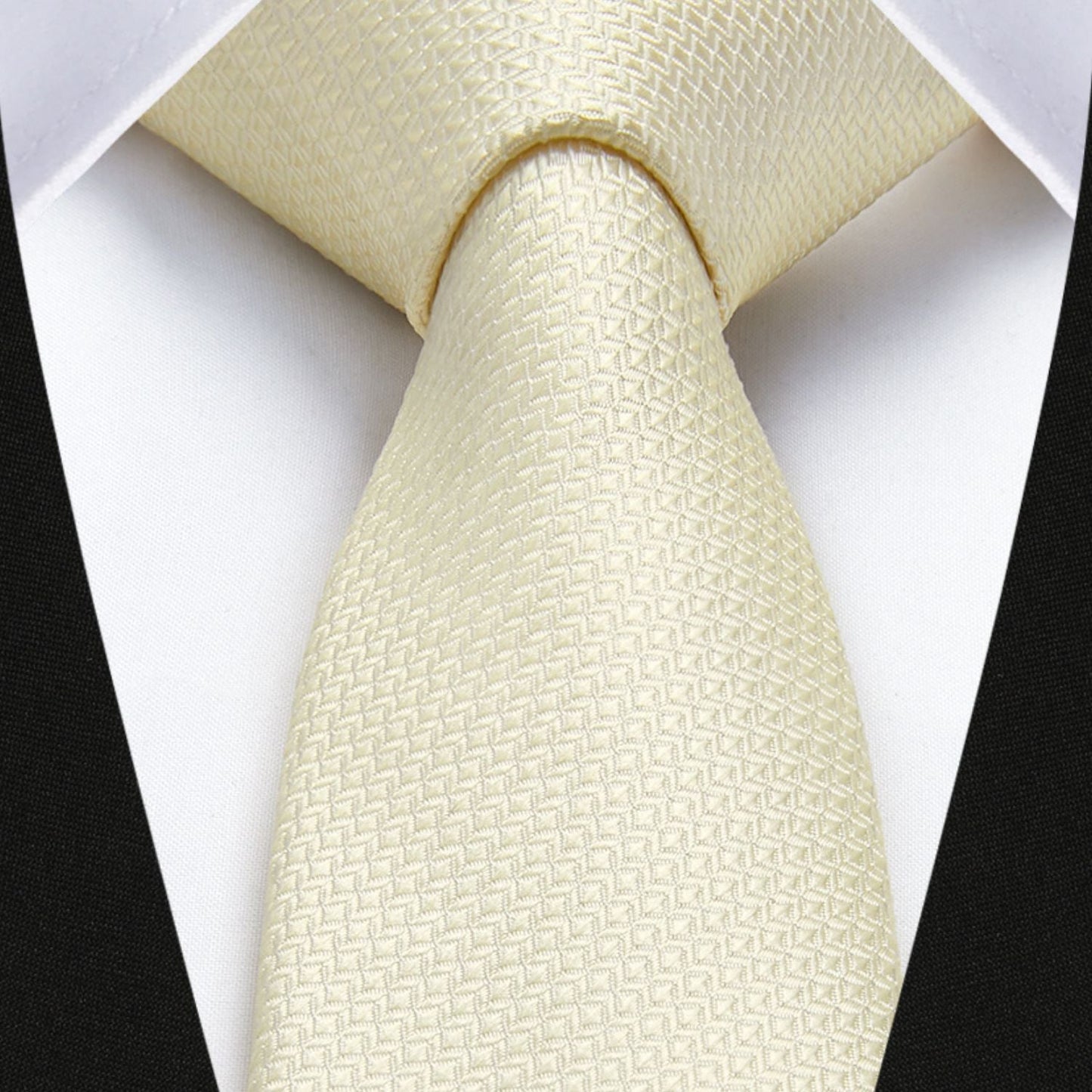 Hisdern Houndstooth Print Skinny Tie Slim 2.17'' Formal Champagne Wedding Tie