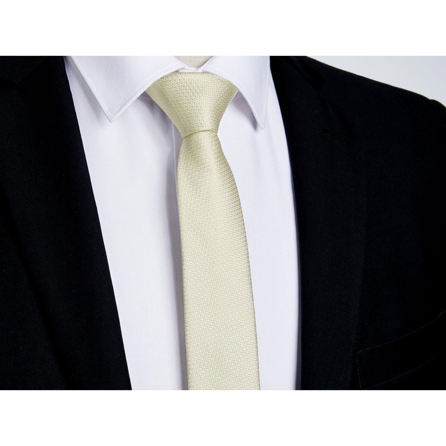 Hisdern Houndstooth Print Skinny Tie Slim 2.17'' Formal Champagne Wedding Tie