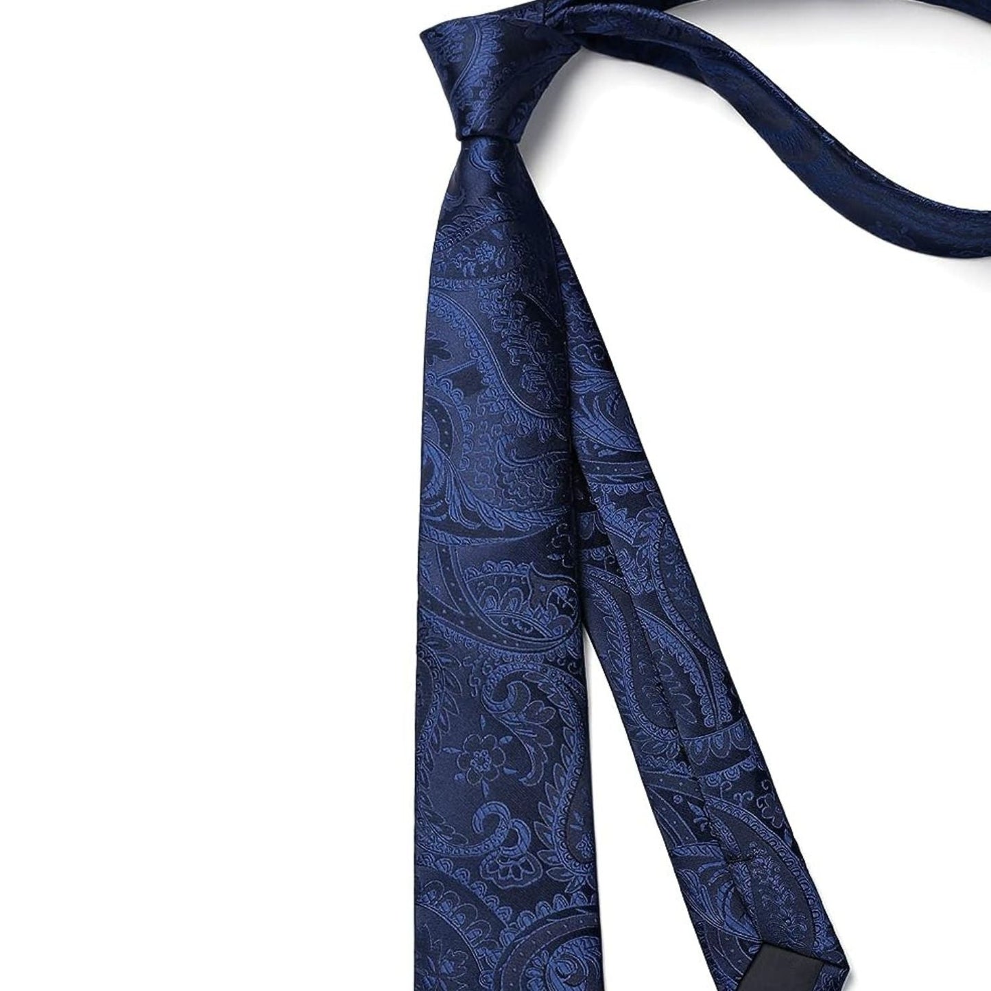 Hisdern Paisley Print Skinny Tie Slim 2.17'' Formal Navy Blue Wedding Tie
