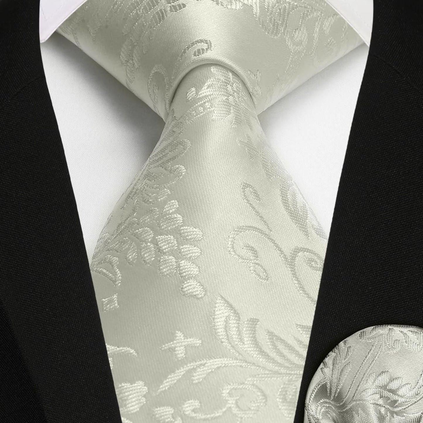 Hisdern Men's White Floral Vest Tie Set For Weddings