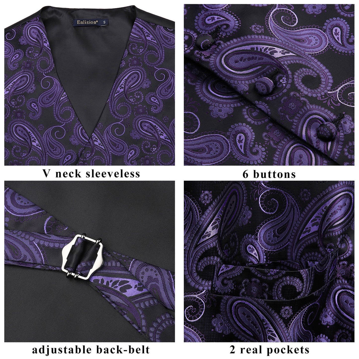 Hisdern Purple Wrinkle-Resistant Stretch Cotton Business Vest for Office Suits