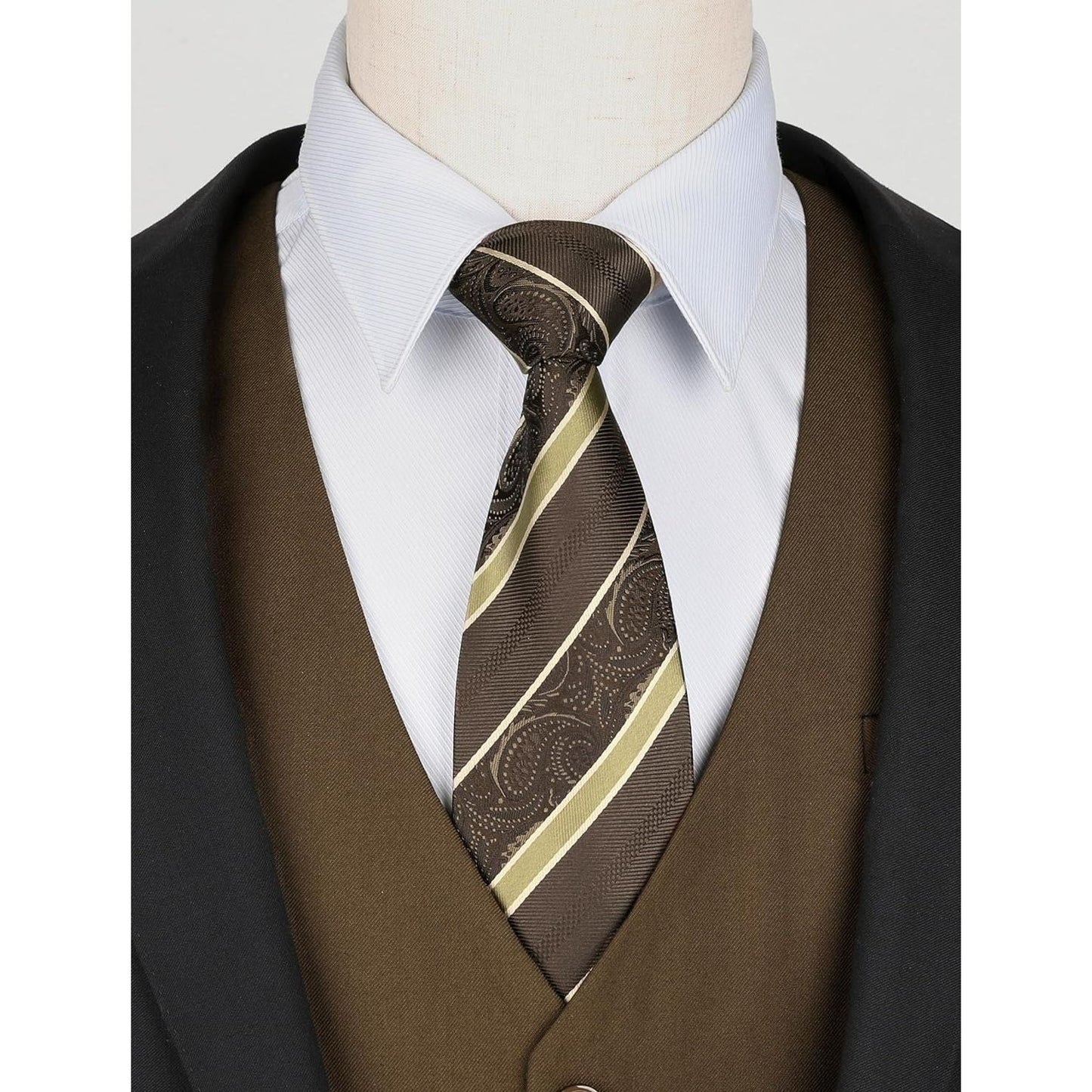 Hisdern Men's Brown Satin Suit Vest Formal Wear