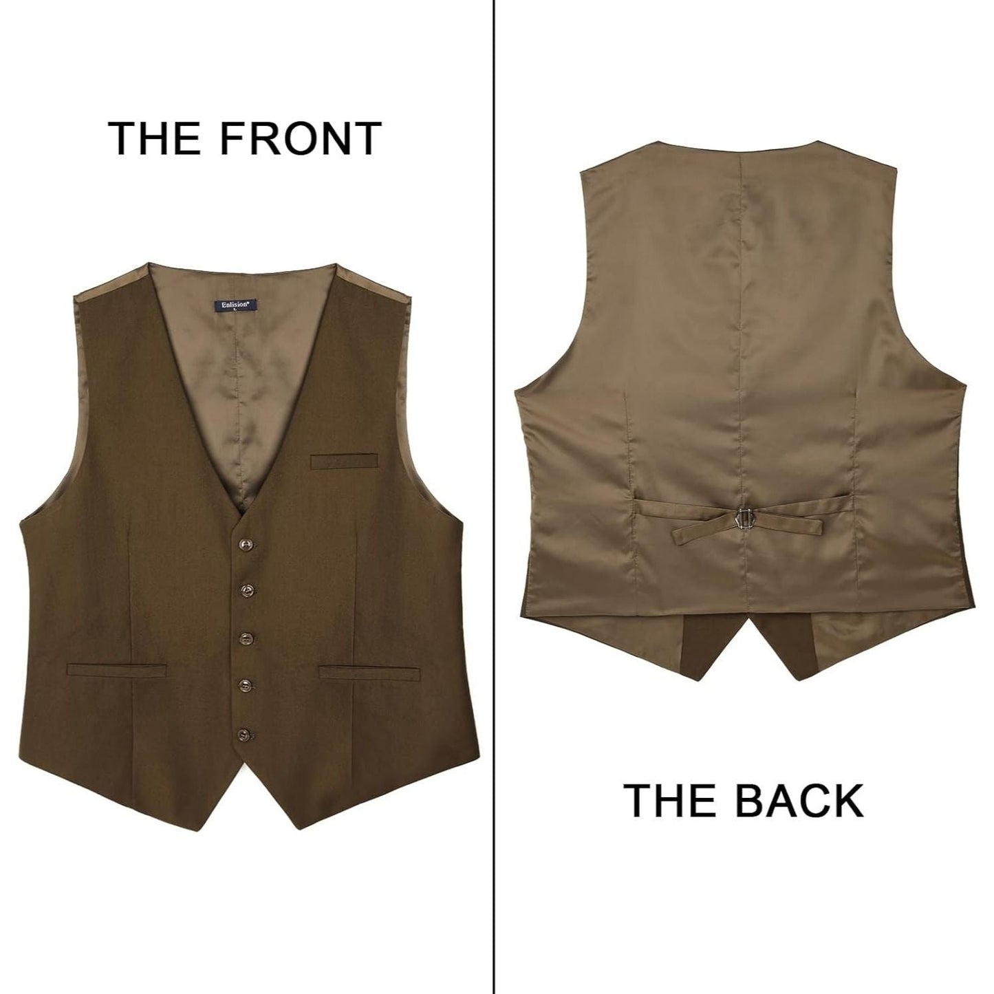 Hisdern Men's Brown Satin Suit Vest Formal Wear