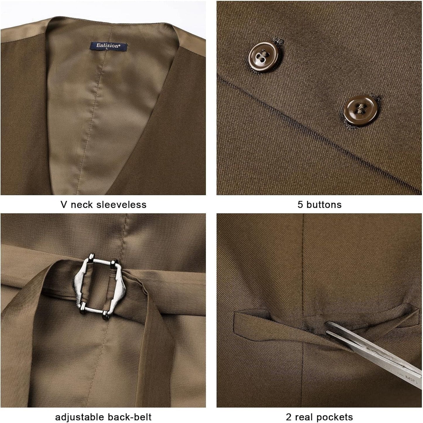 Hisdern Men's Brown Satin Suit Vest Formal Wear