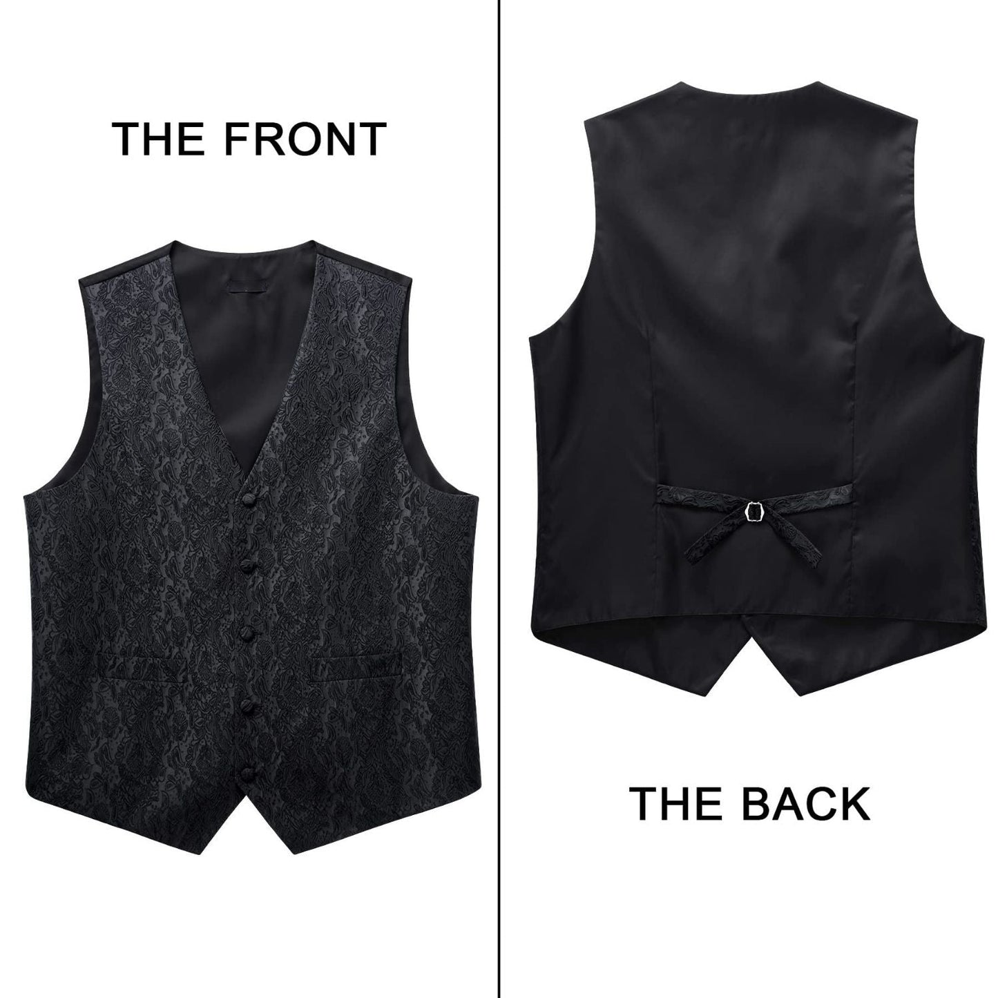 Hisdern Men's Black Paisley Vest Tie Set For Weddings Anniversary