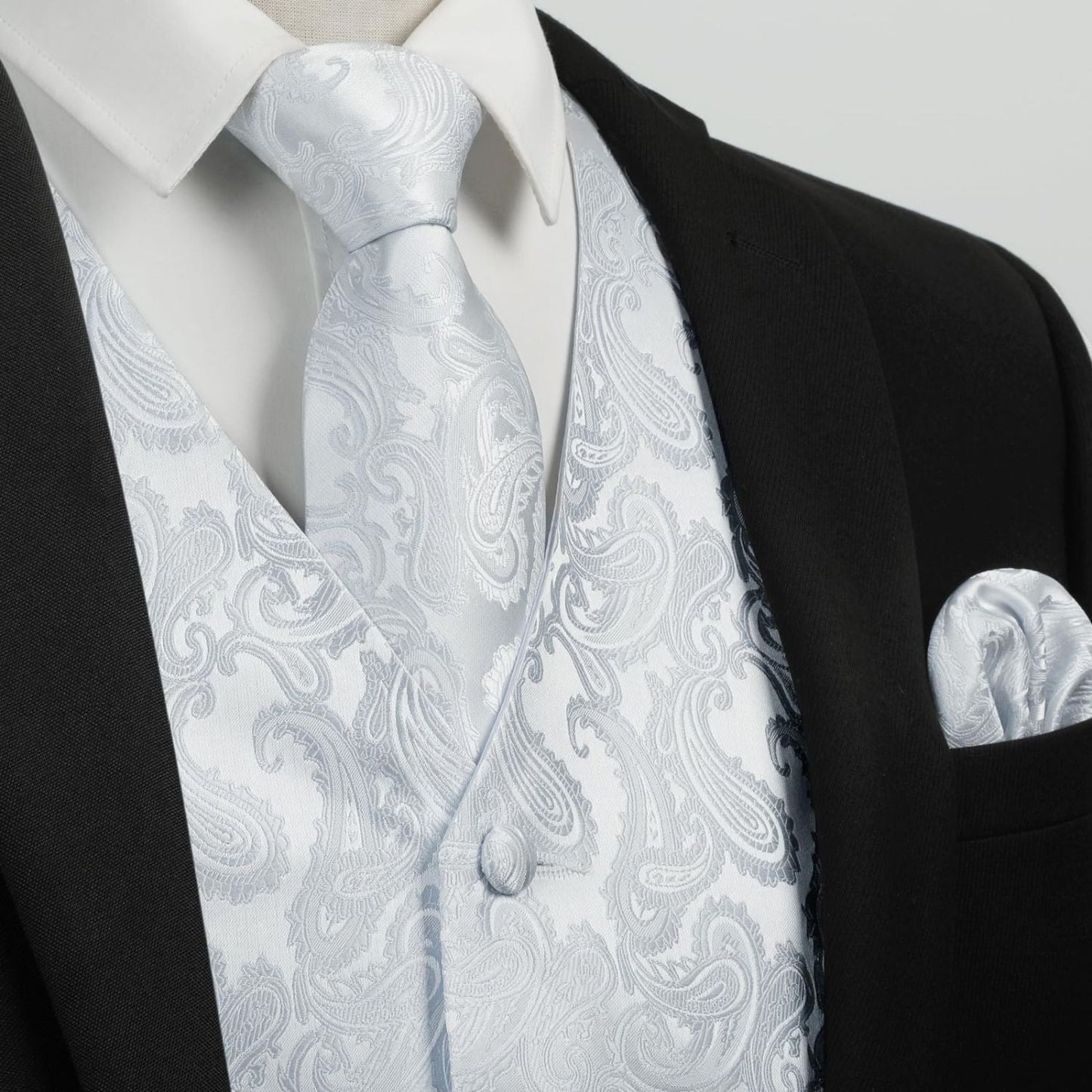 Hisdern Men's White Paisley Vest Tie Set For Weddings Anniversary