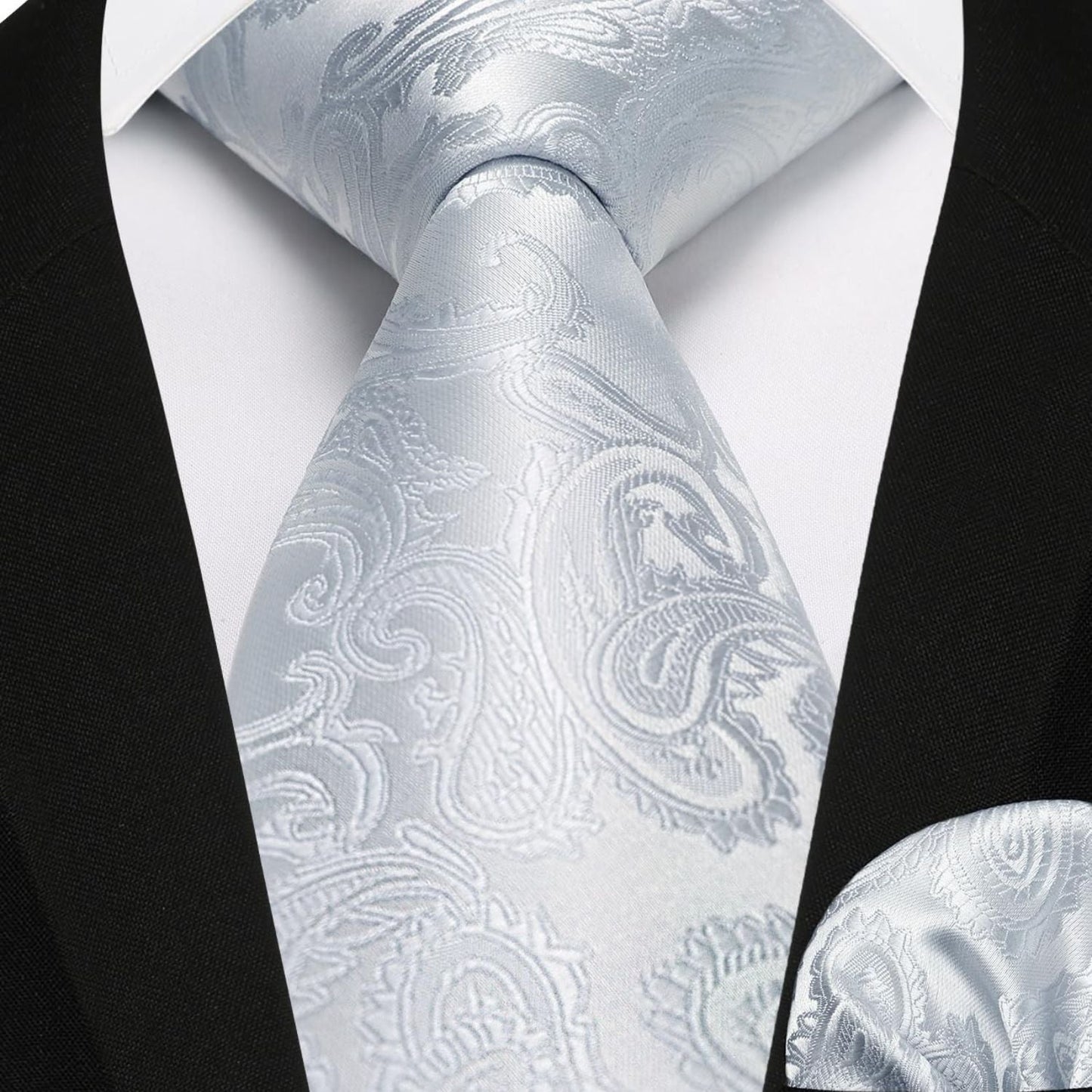 Hisdern Men's White Paisley Vest Tie Set For Weddings Anniversary