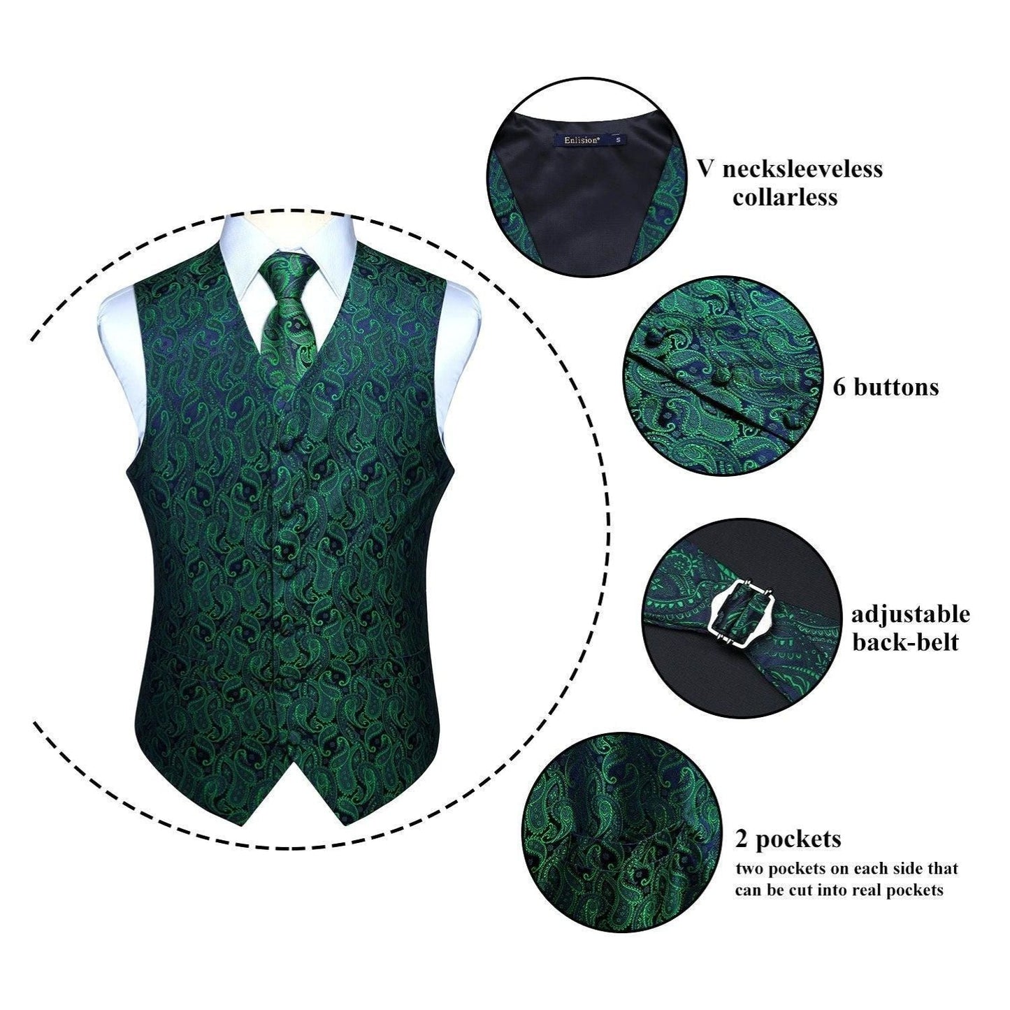 Hisdern Green Silk-Back Dress Vest for the Wedding