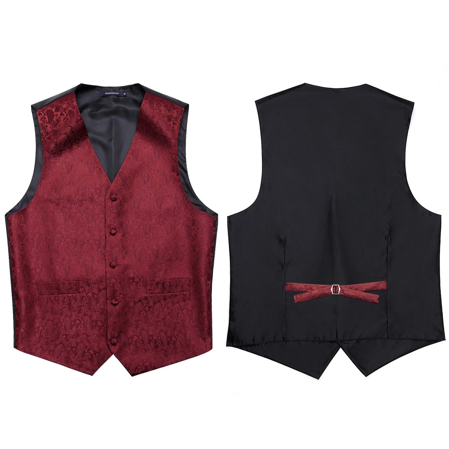 Hisdern Men's Wine Red Paisley Suit Vest Set For Weddings