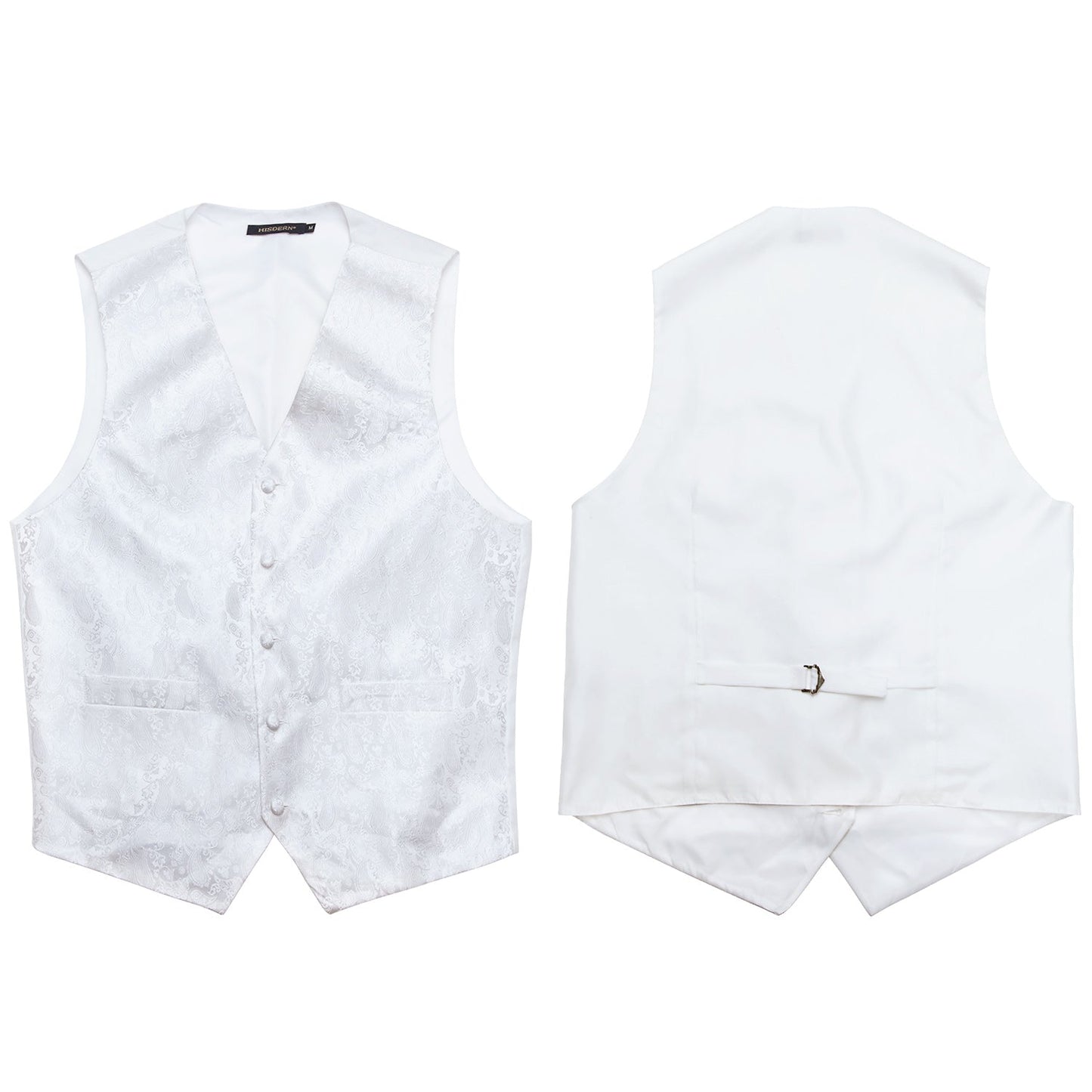 Hisdern Men's White Paisley Vest Tie Set For Weddings Anniversary