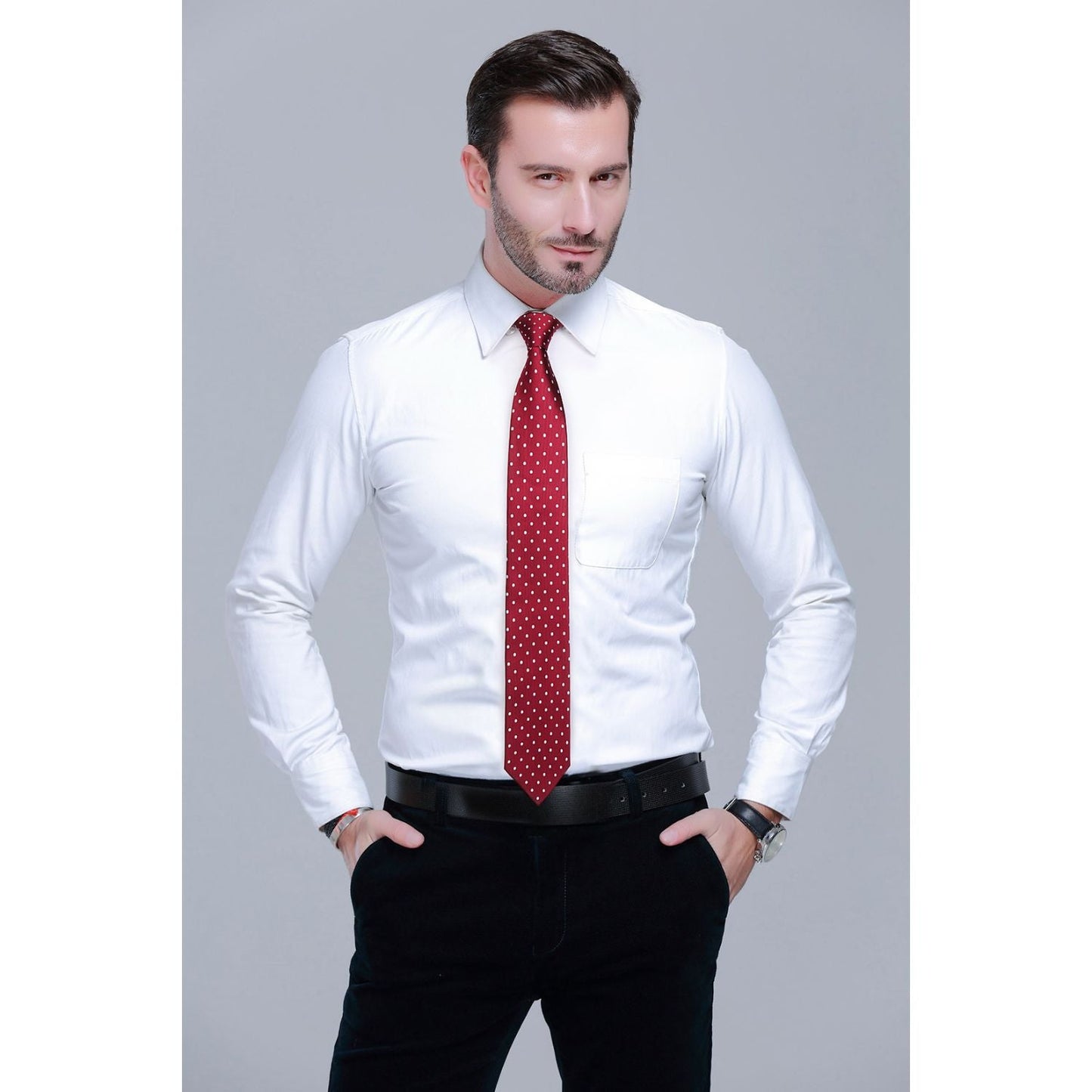 Hisdern 3-Piece XL Tie Set Red Wedding Accessory Gift Box Set