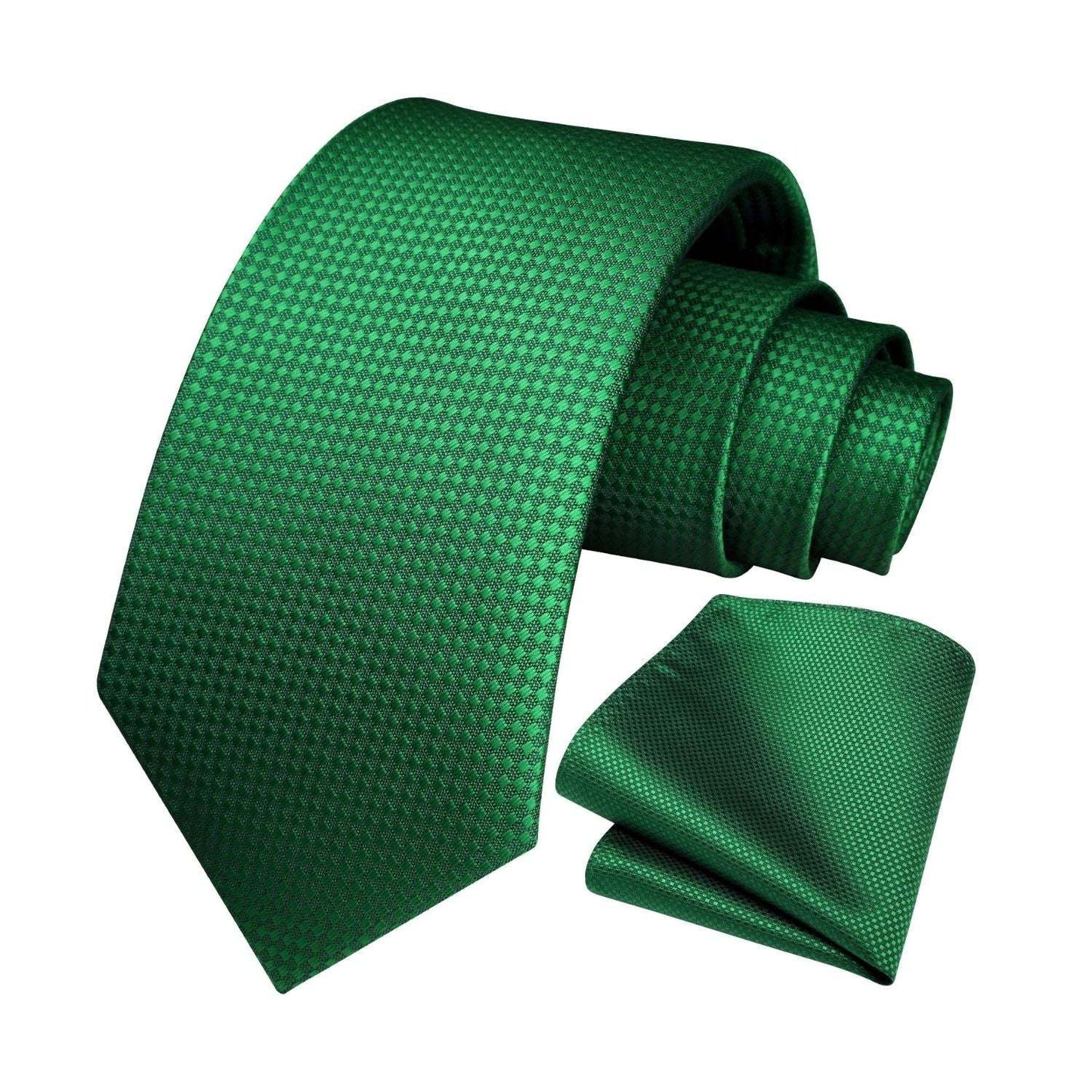 Hisdern Green Plaid Pocket Square With Matching Tie